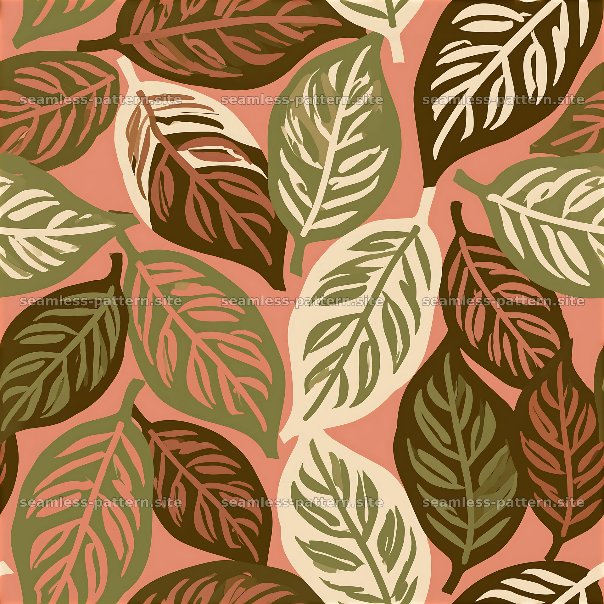 Seamless coffee minimalist pattern with leaves in earthy tones — seamless tileable pattern at 8192x8192