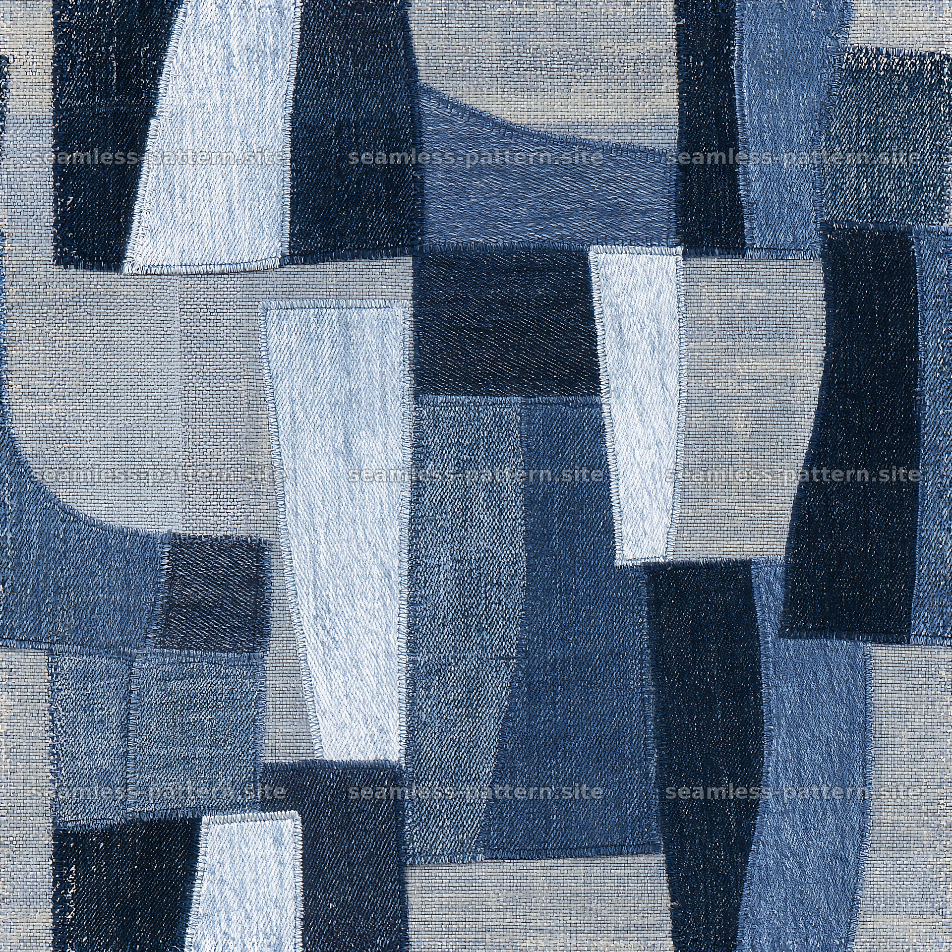 Repeat denim seam texture with varied shades of blue and grey — seamless tileable pattern