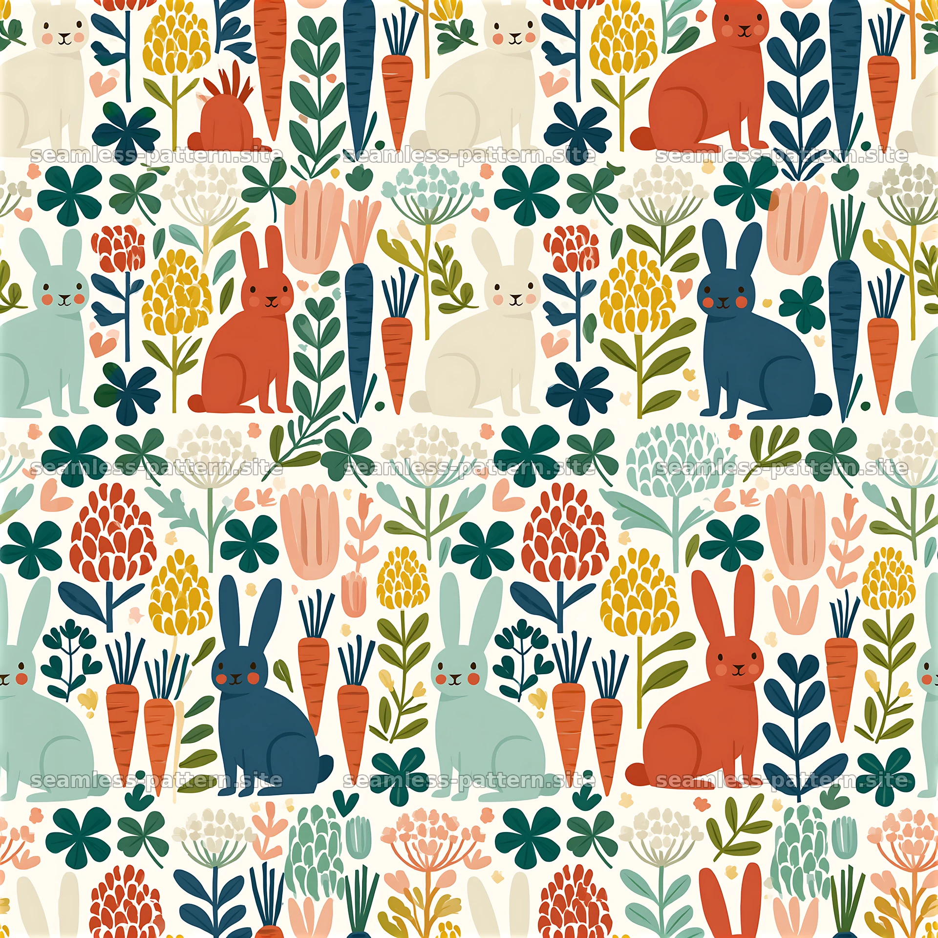 Colorful pattern with animals and plants in a playful layout — seamless tileable pattern at 8192x8192