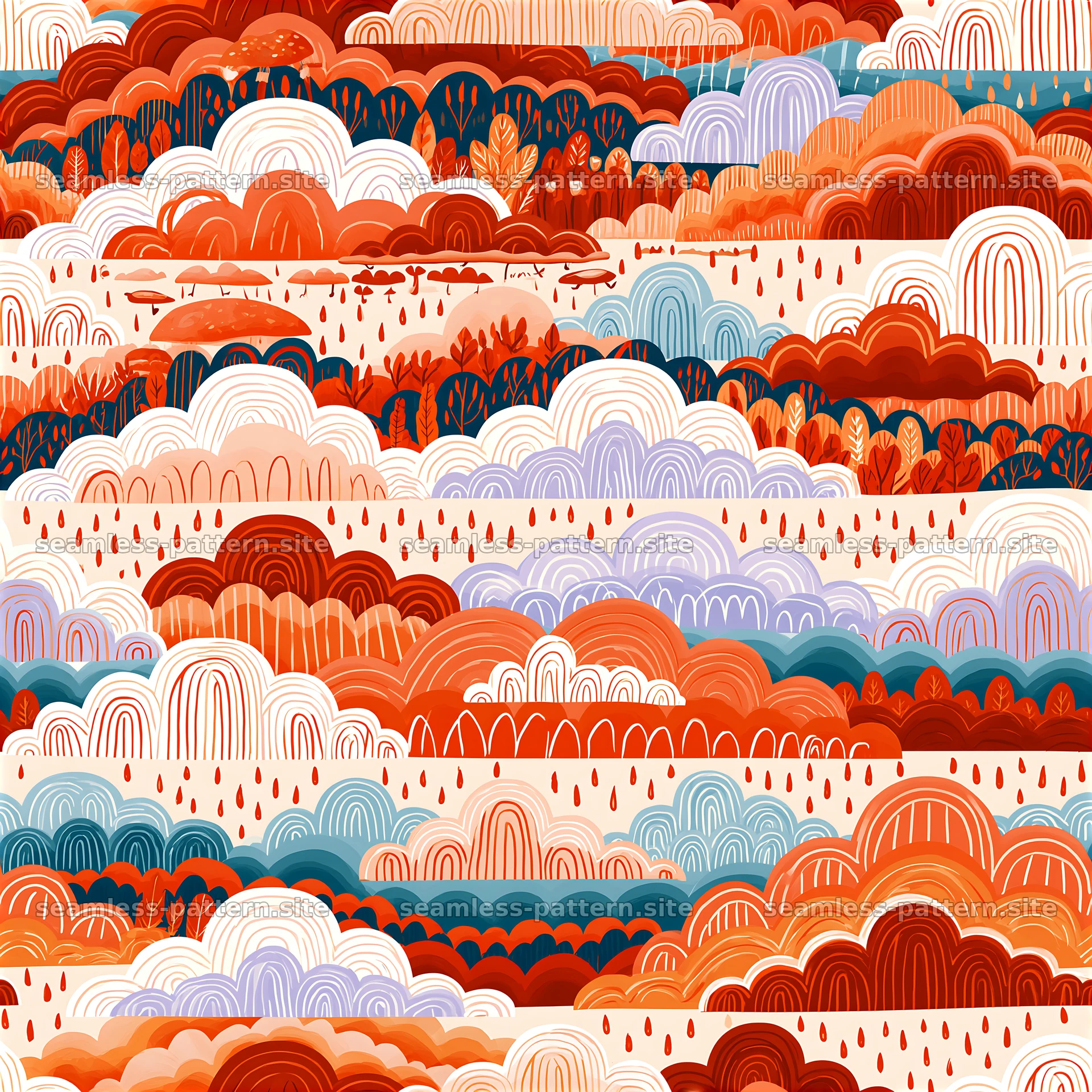Colorful clouds pattern with various shapes and colors — seamless tileable pattern at 8192x8192