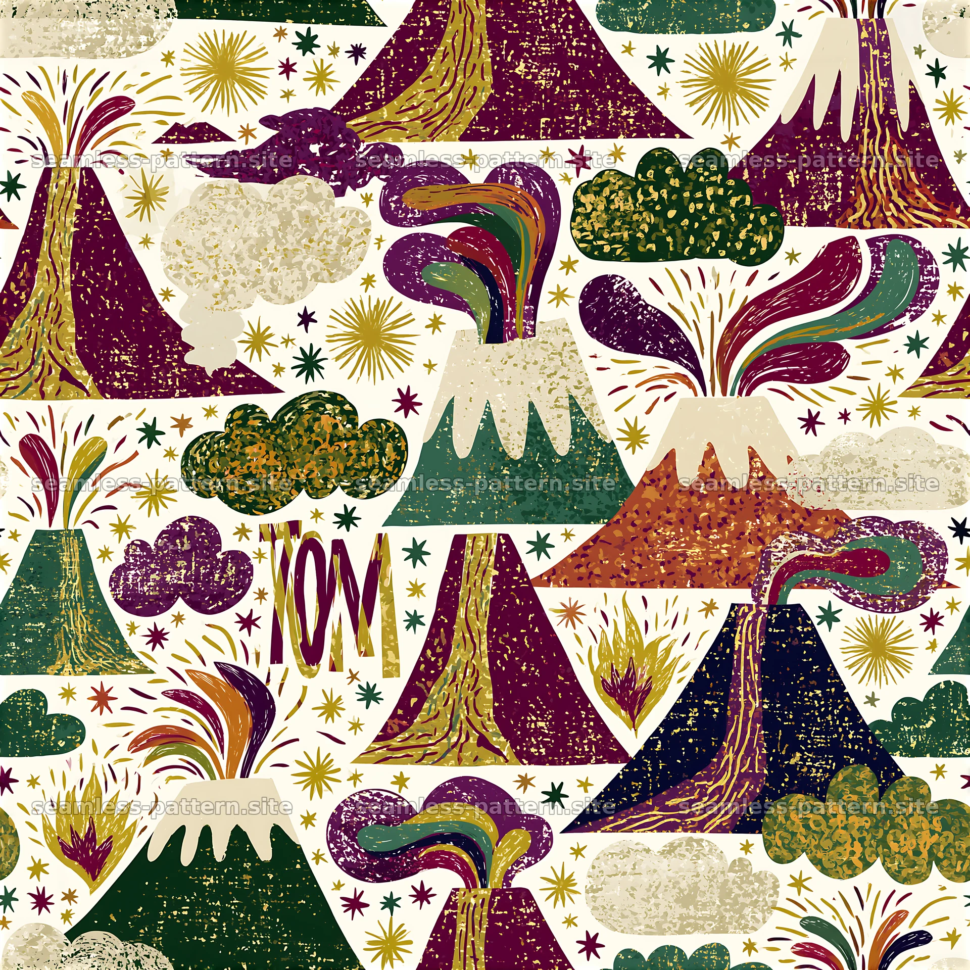 Colorful volcano seamless pattern for children's designs — seamless tileable pattern at 8192x8192