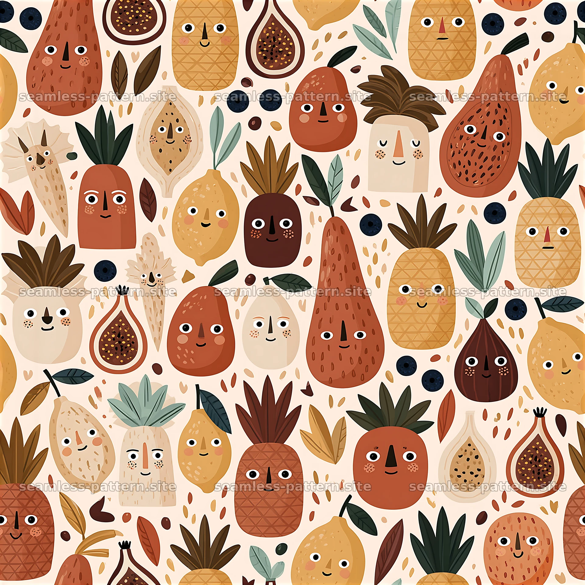 Funky fruit seamless pattern with playful design elements — seamless tileable pattern at 8192x8192
