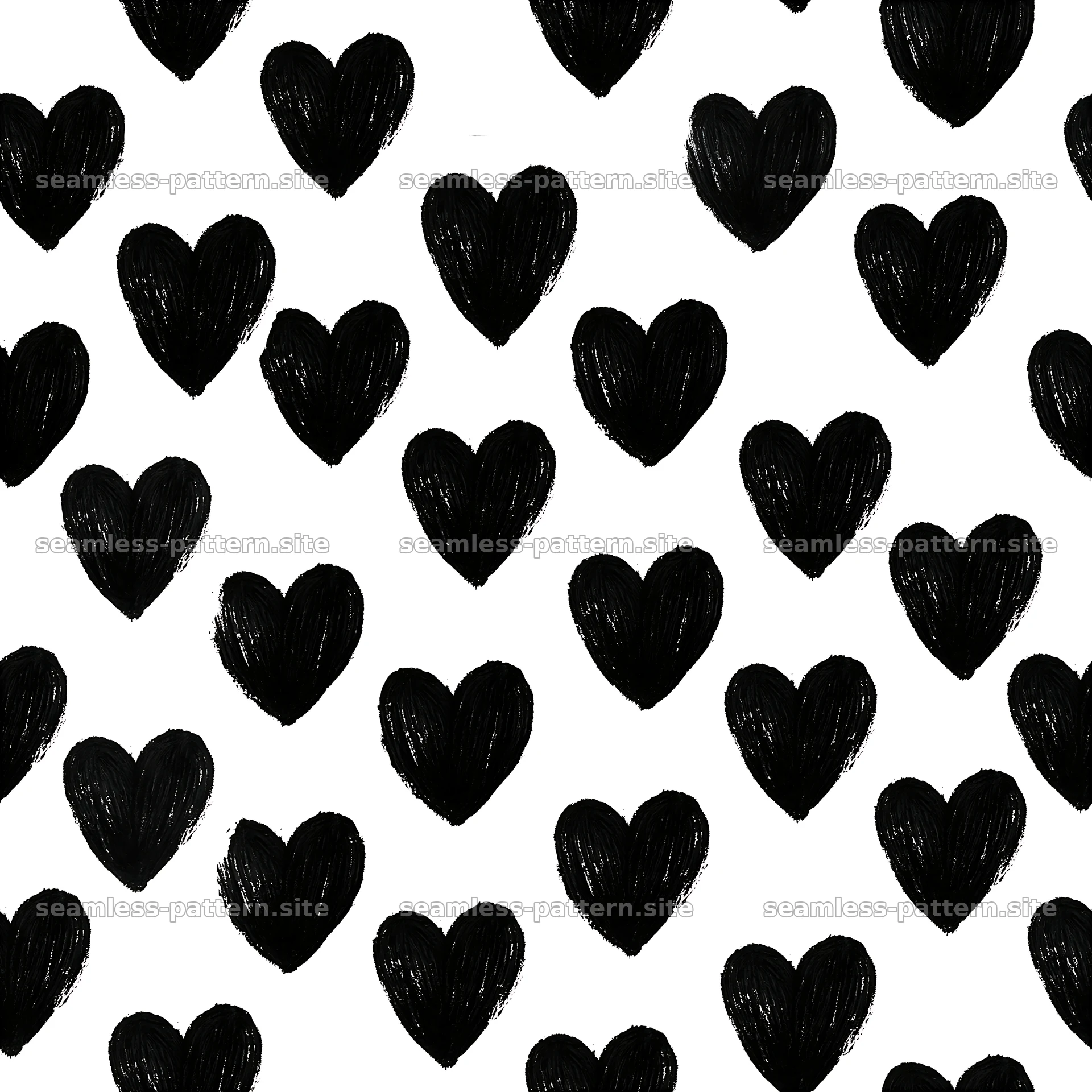 Black Hand-Drawn Heart Seamless Pattern — seamless tileable pattern at 8192x8192