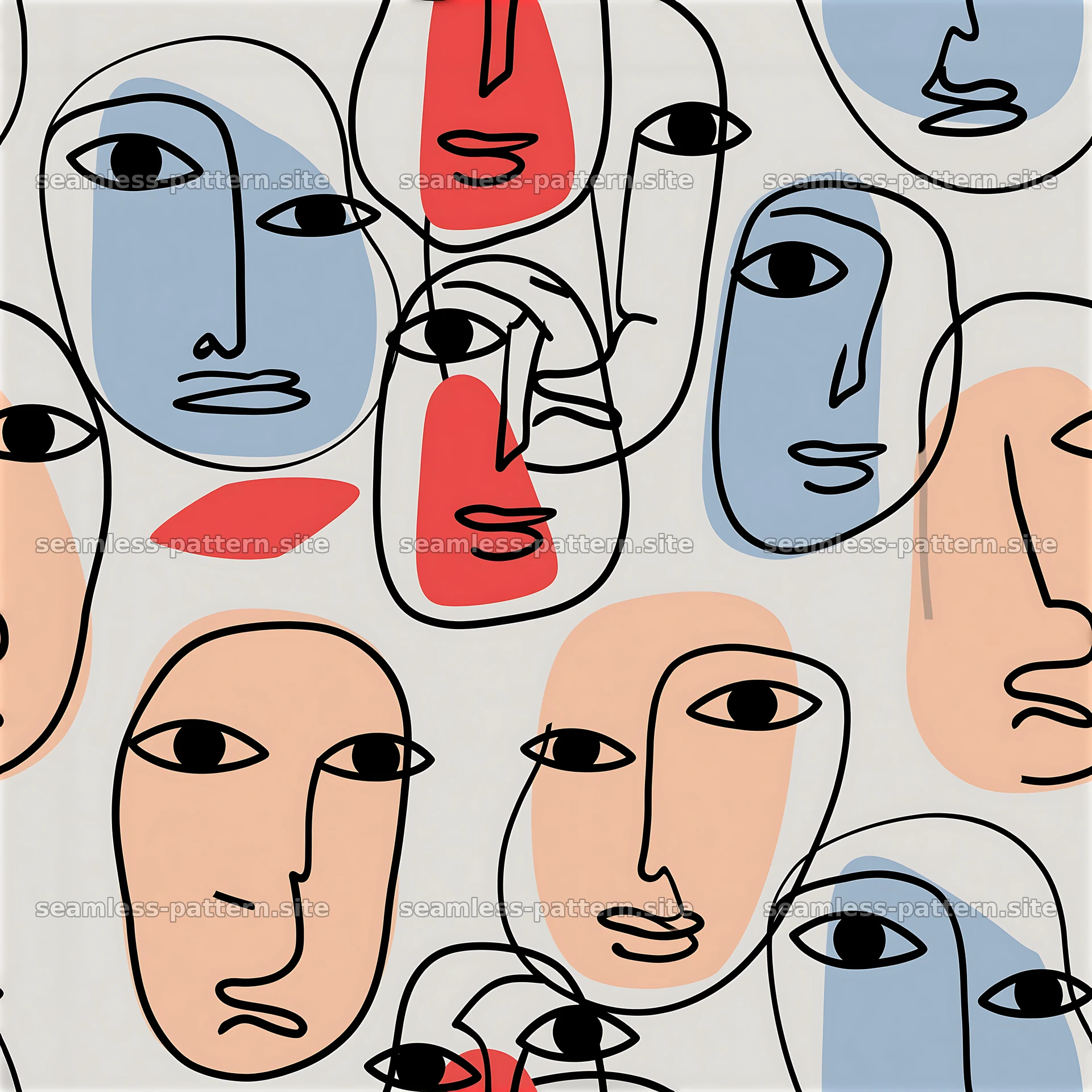 Playful abstract faces seamless pattern with diverse facial — seamless tileable pattern at 8192x8192