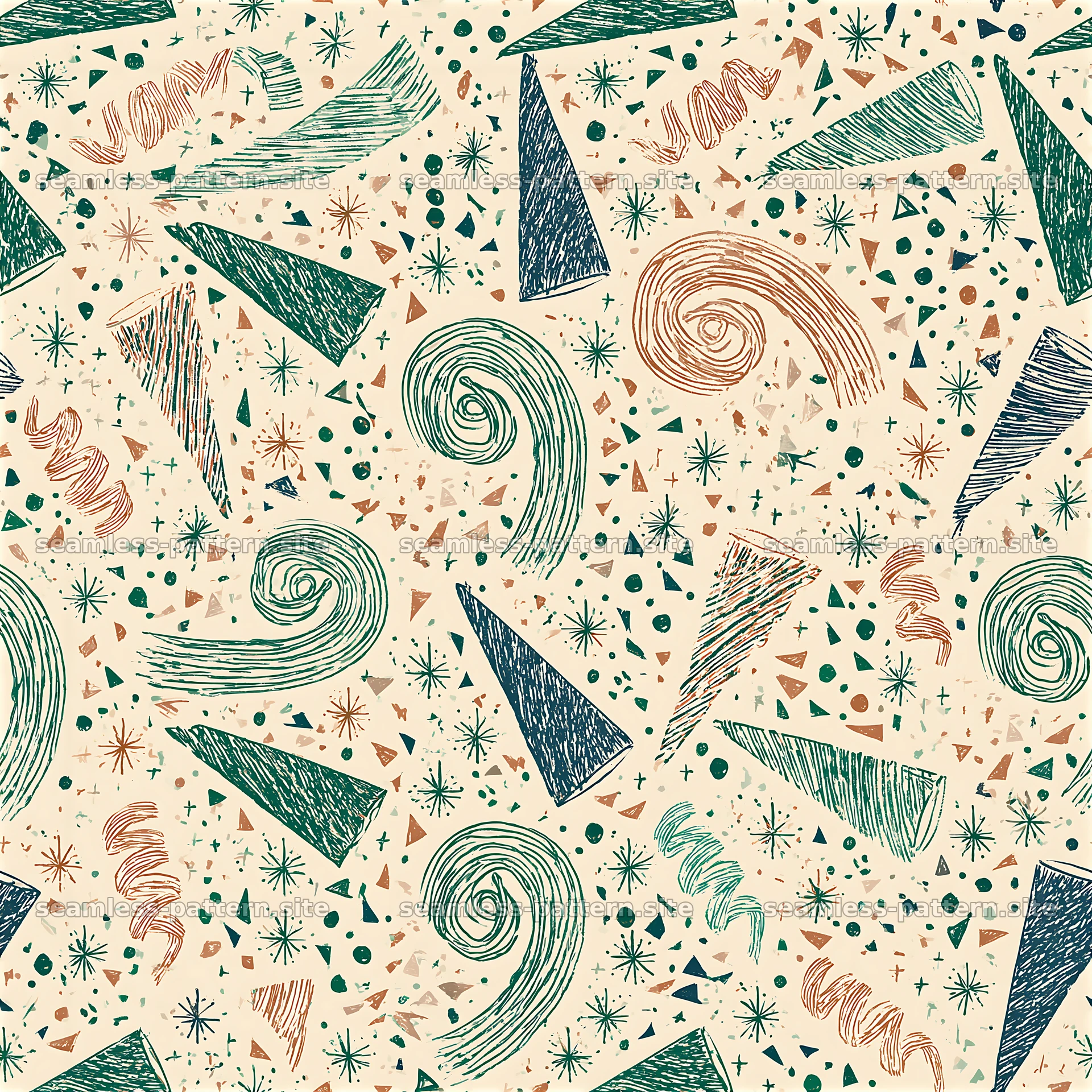 Colorful abstract party elements in a playful seamless pattern — seamless tileable pattern at 8192x8192