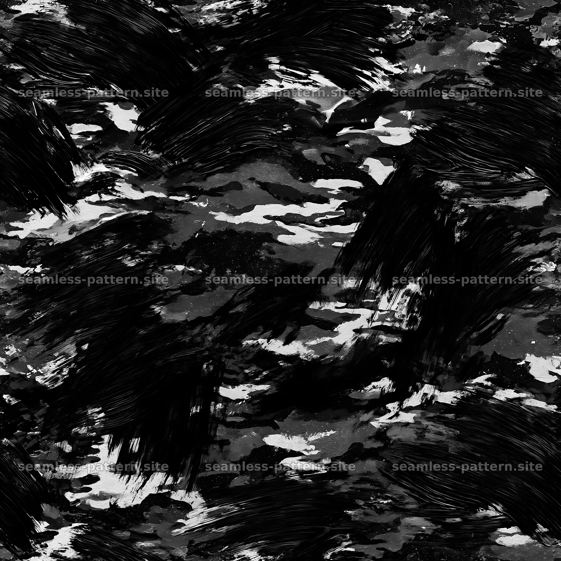 Seamless black camouflage brushstroke pattern — seamless tileable pattern