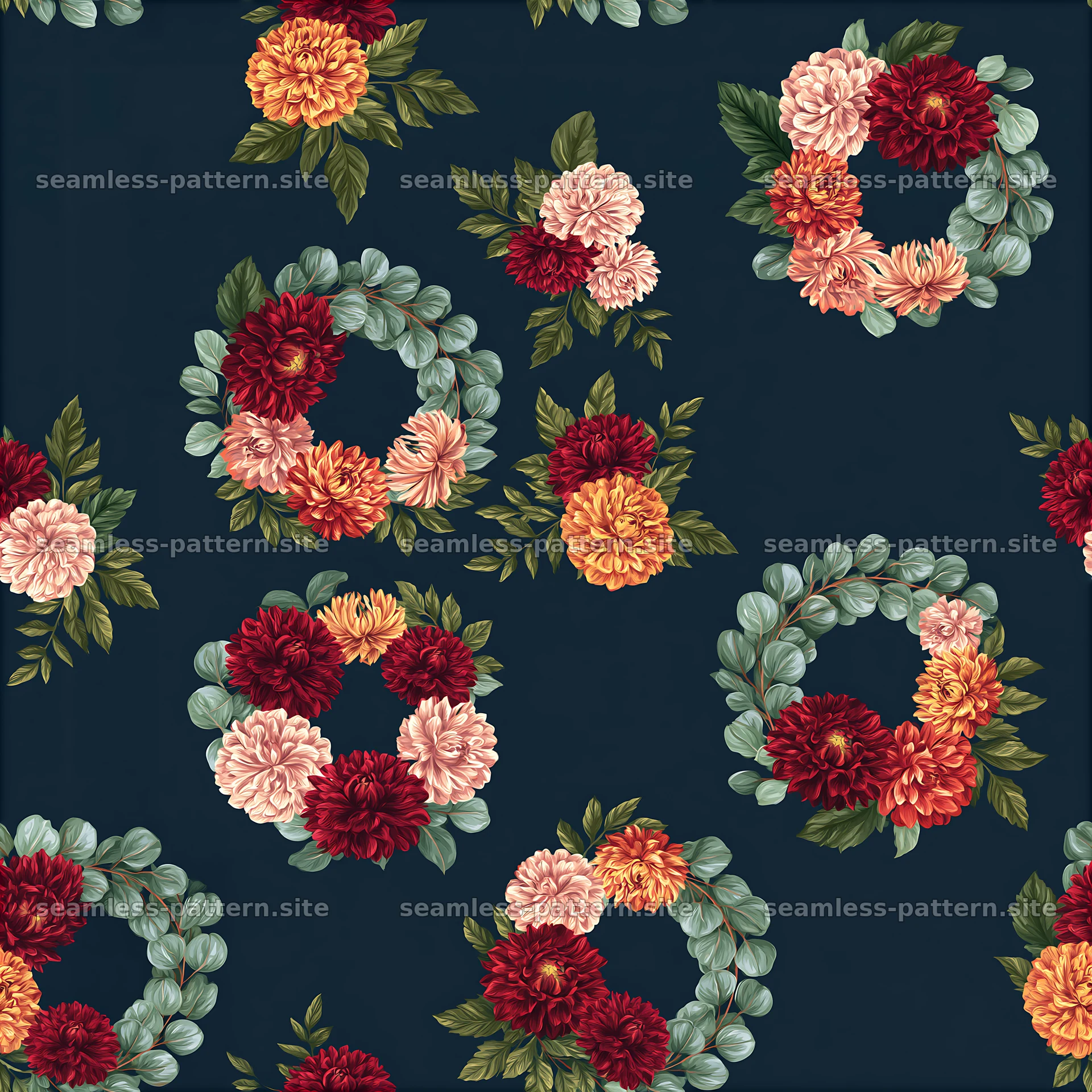 Flower wreath seamless pattern with colorful floral arrangements — seamless tileable pattern at 8192x8192