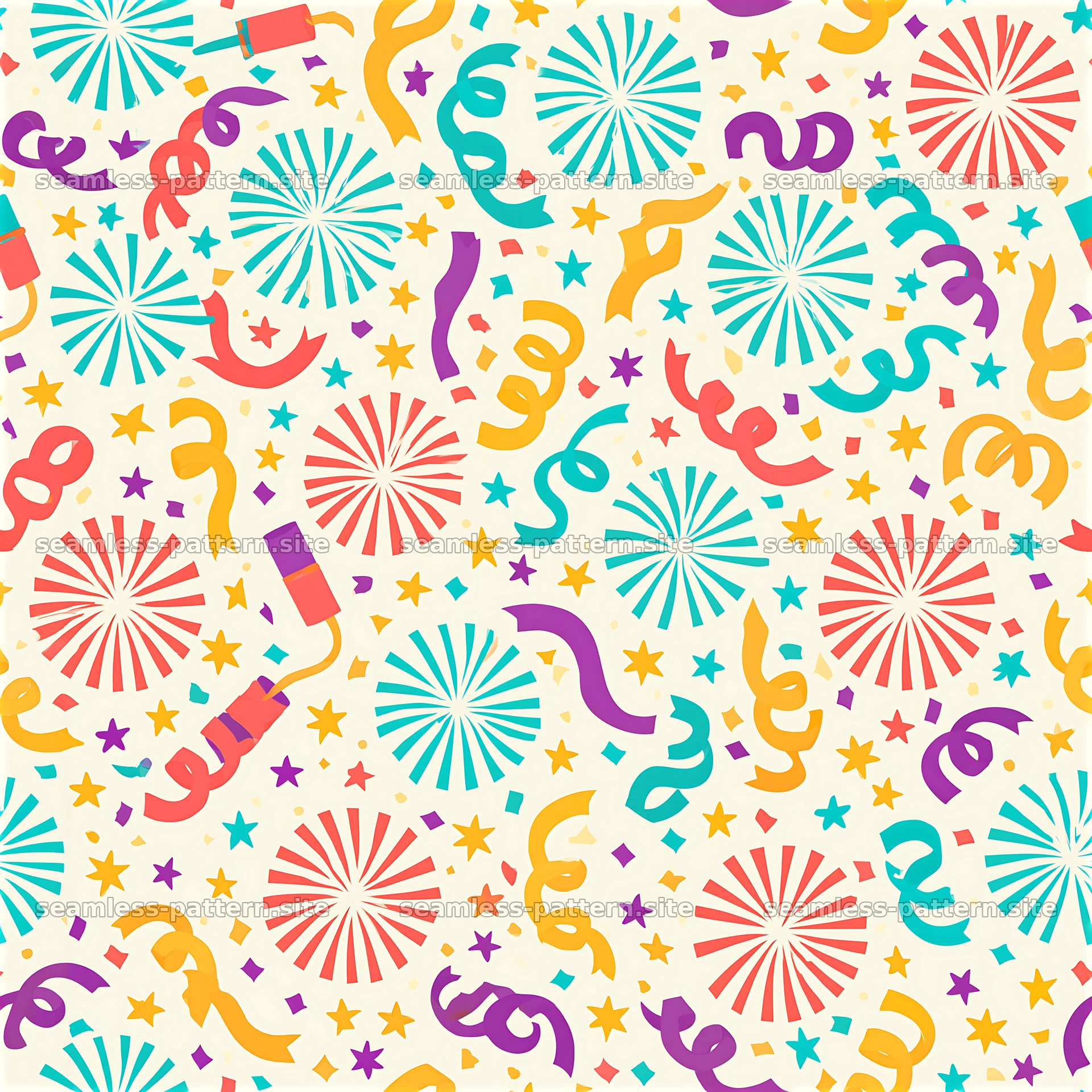 Colorful party seamless pattern with festive elements and designs — seamless tileable pattern at 8192x8192
