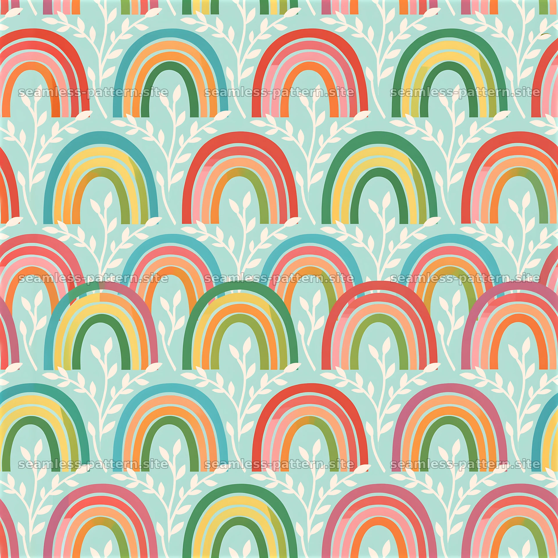 Colorful Rainbow and Botanical Seamless Pattern — seamless tileable pattern at 8192x8192
