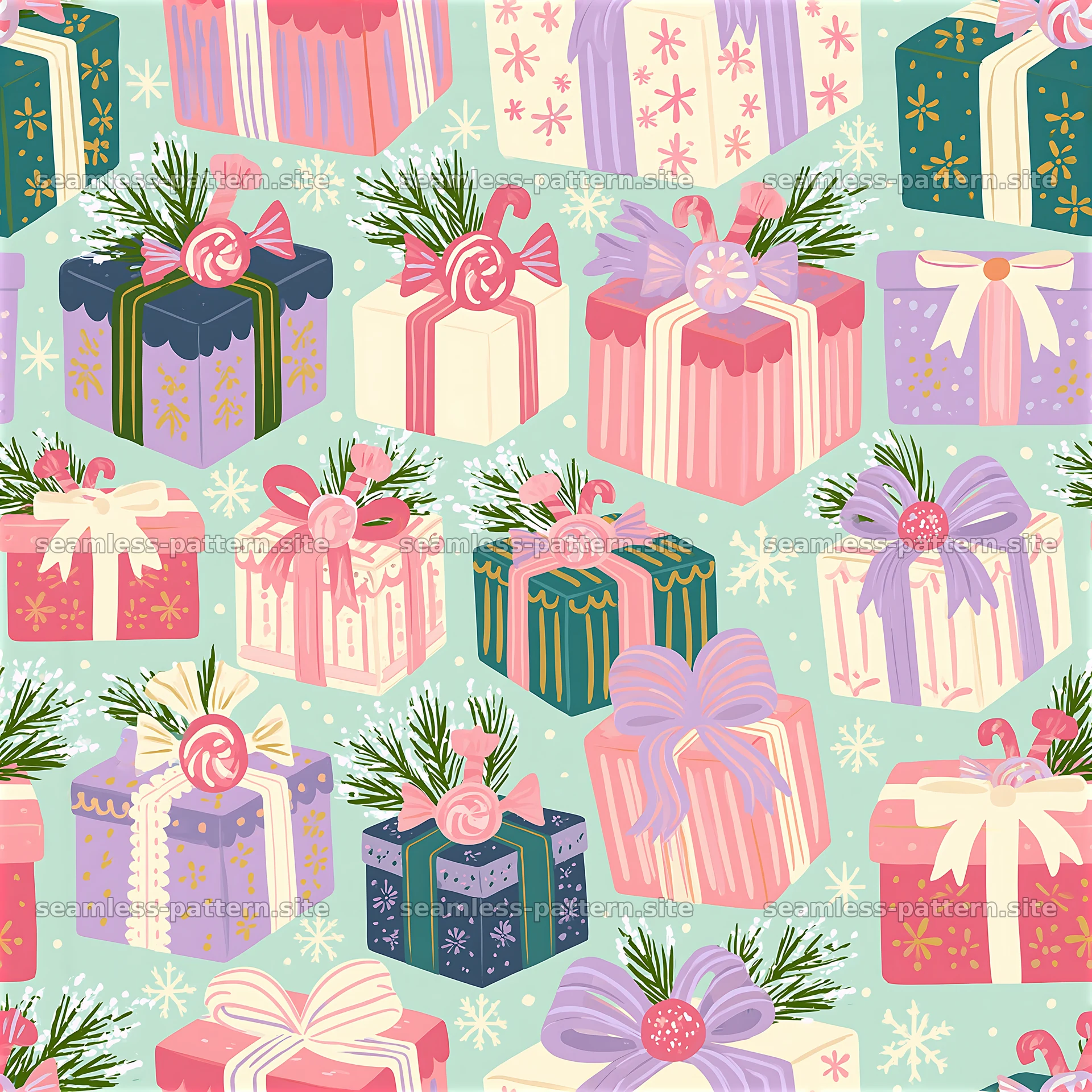 Ornate Christmas Gift Box Seamless Pattern — seamless tileable pattern at 8192x8192