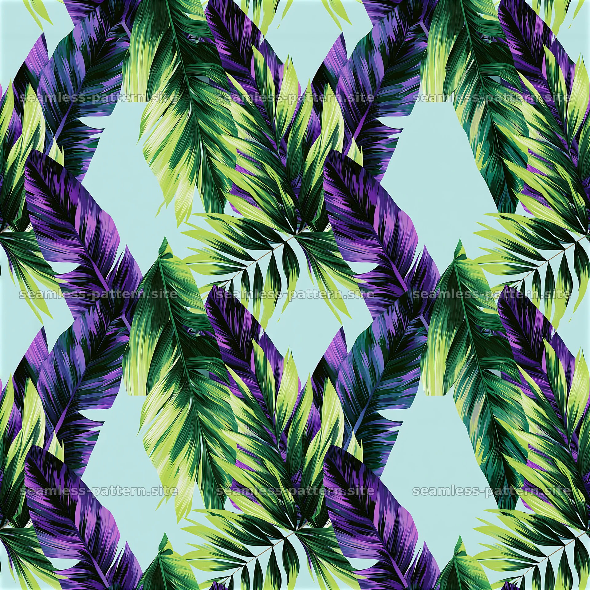 Bold tropical leaves seamless pattern in vibrant colors — seamless tileable pattern at 8192x8192