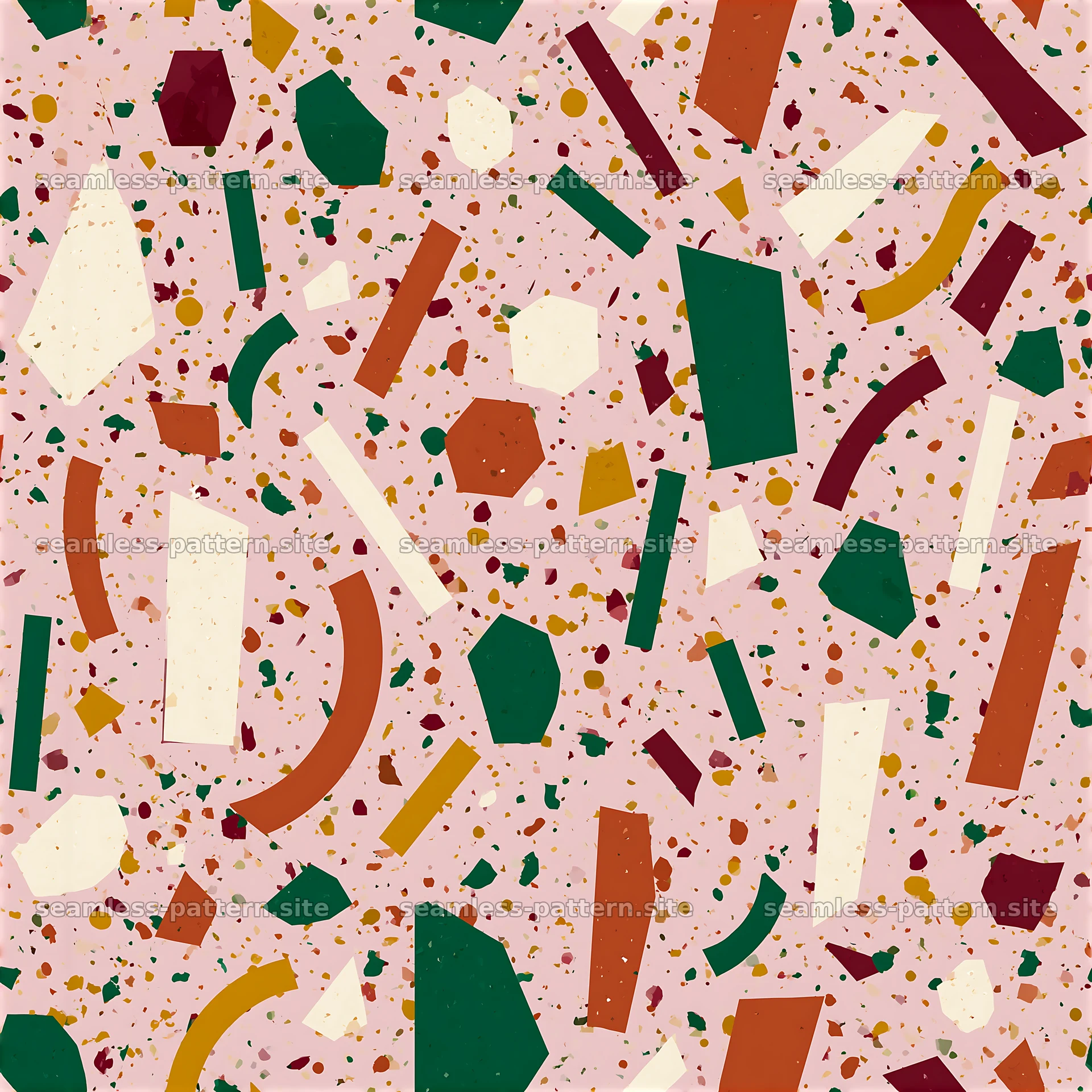 Funky terrazzo seamless texture in bright colors with shapes — seamless tileable pattern at 8192x8192