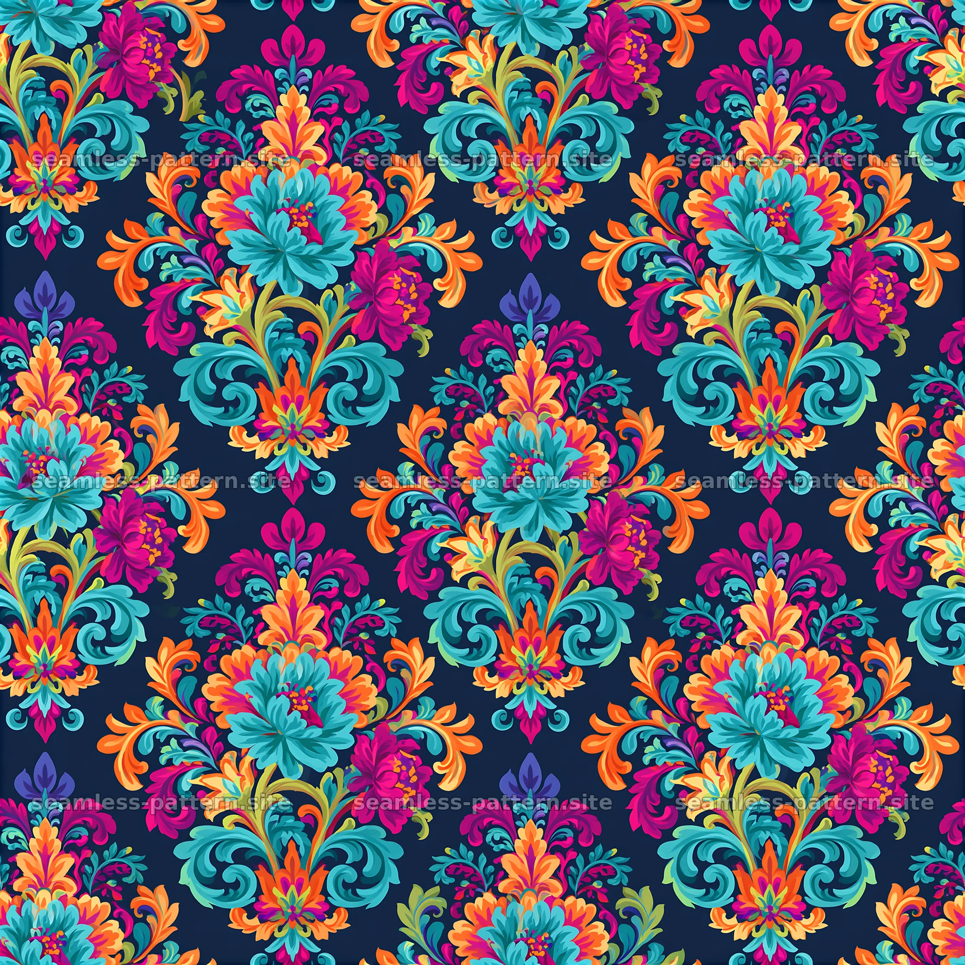 Colorful floral pattern with blue and pink designs on dark background — seamless tileable pattern at 8192x8192
