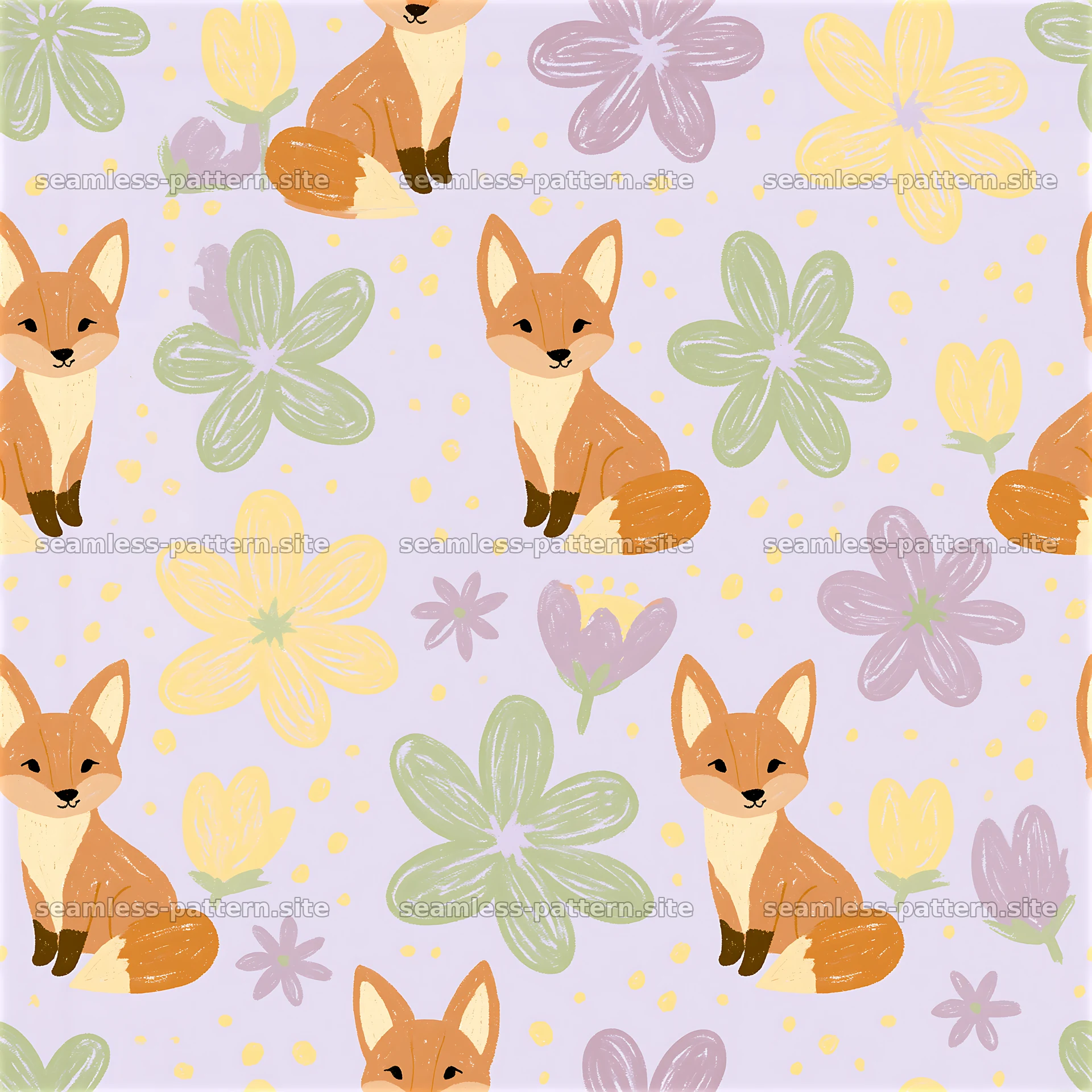 Friendly Fox and Wildflower Seamless Pattern for Kids — seamless tileable pattern at 8192x8192