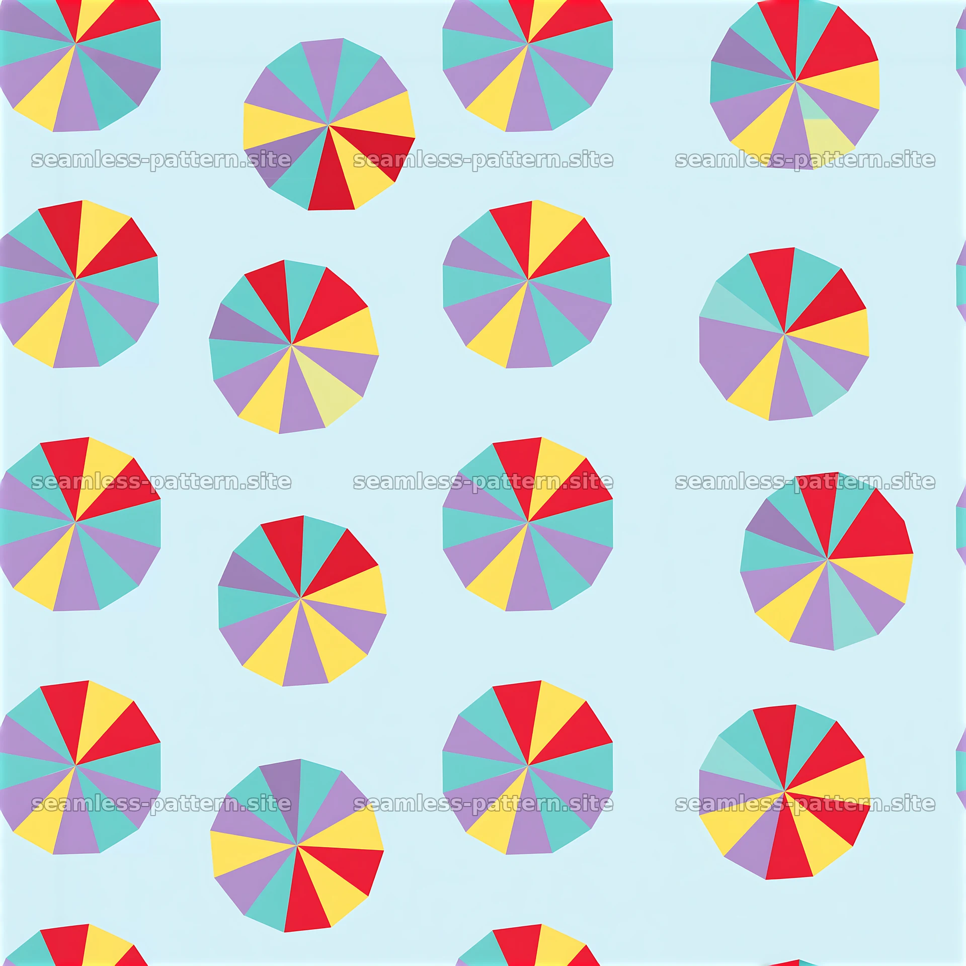 Colorful beach umbrellas seamless pattern on light blue background — seamless tileable pattern at 8192x8192