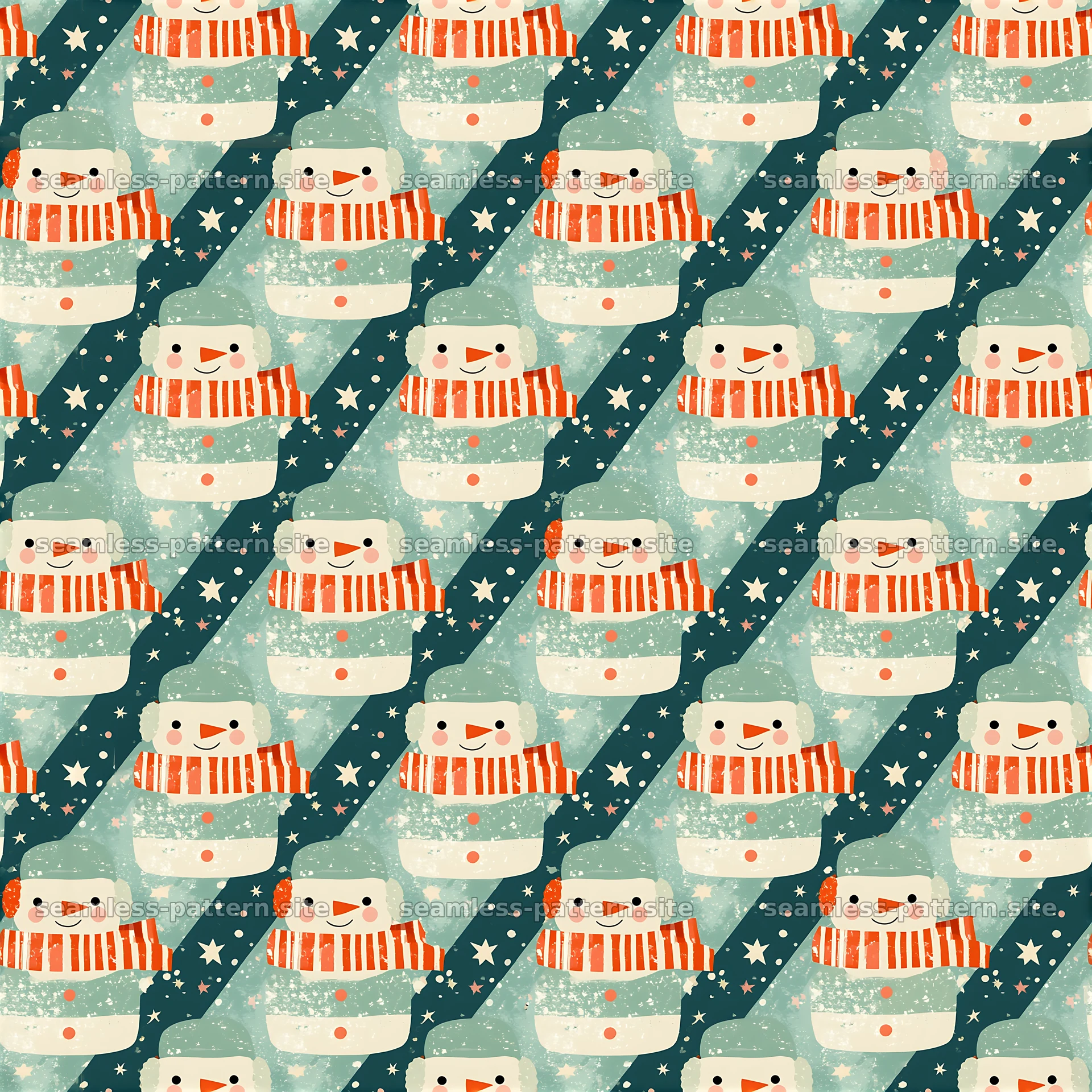 Snowman pattern with colorful scarves for festive design projects — seamless tileable pattern at 8192x8192