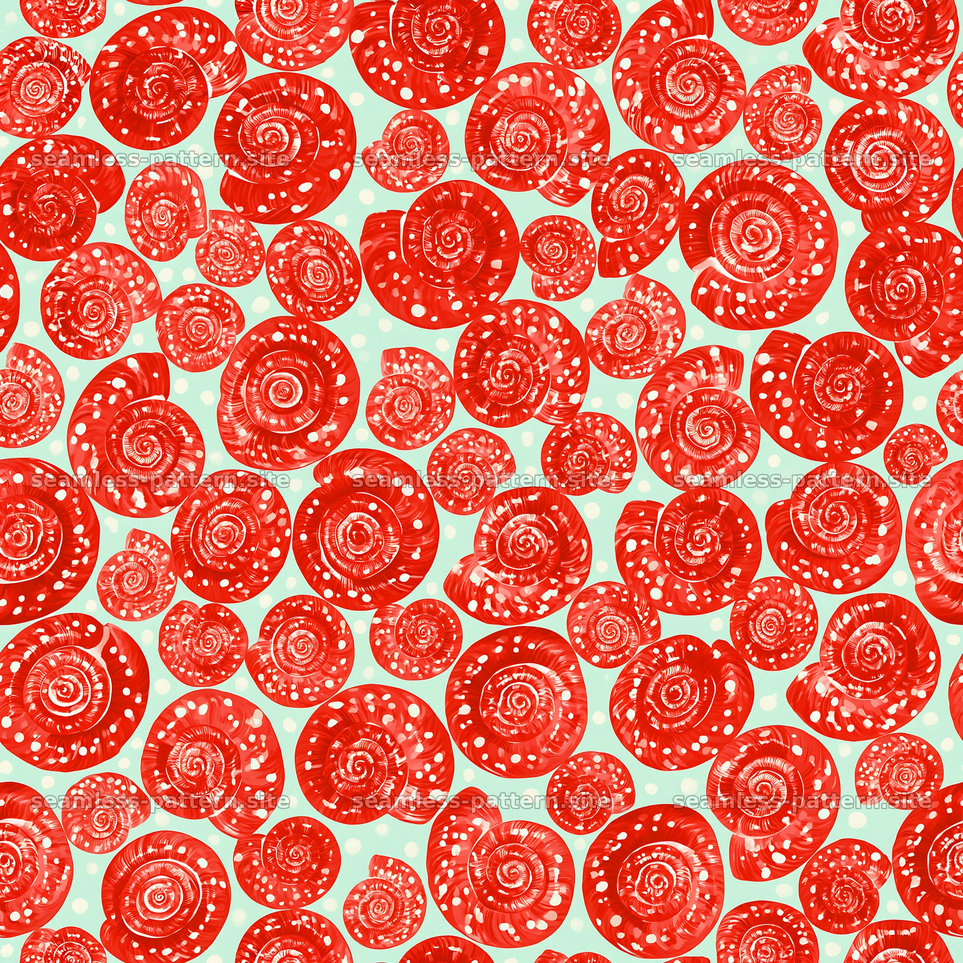 Red snail spiral shell seamless pattern for textile use — seamless tileable pattern