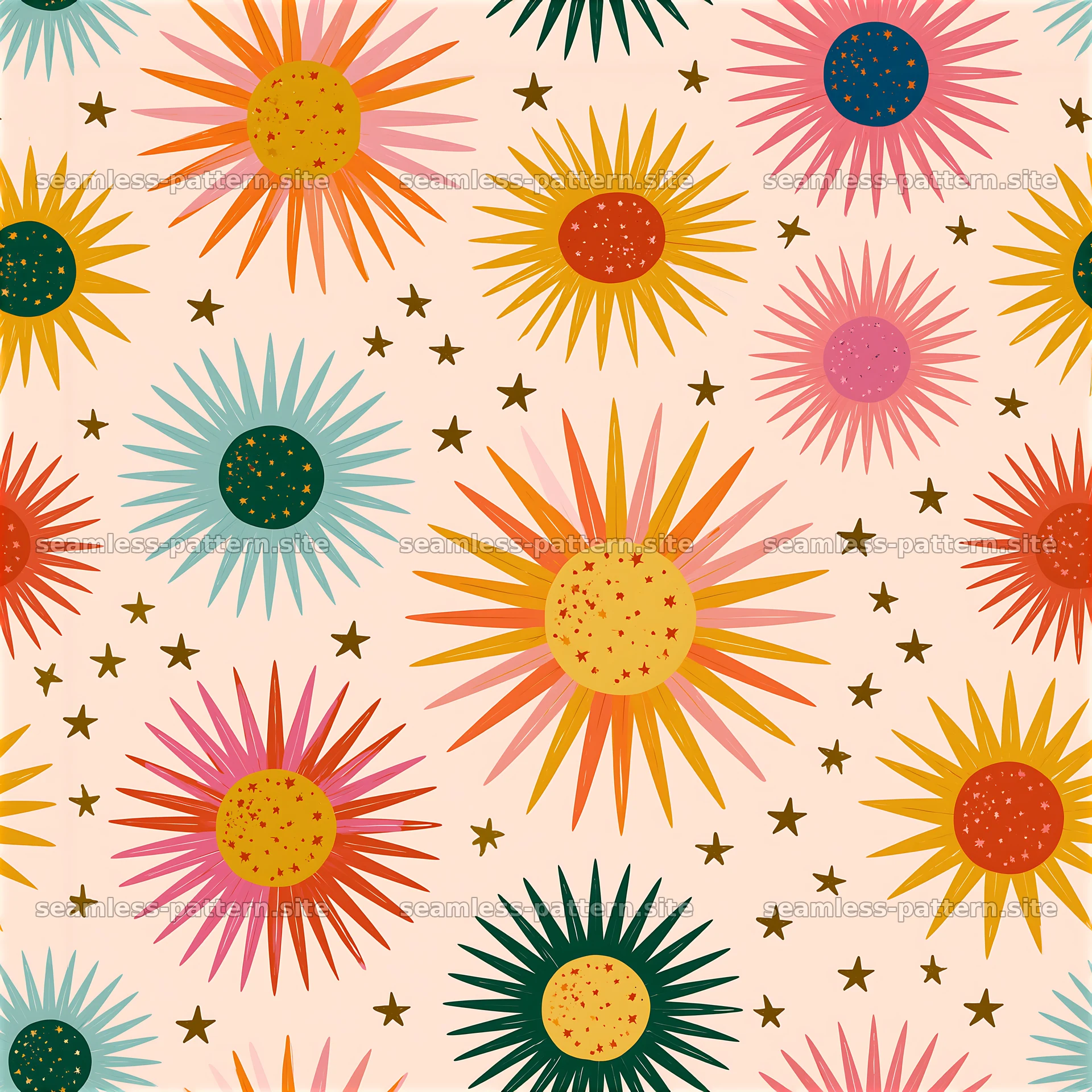 Colorful Sun and Star Seamless Pattern — seamless tileable pattern at 8192x8192