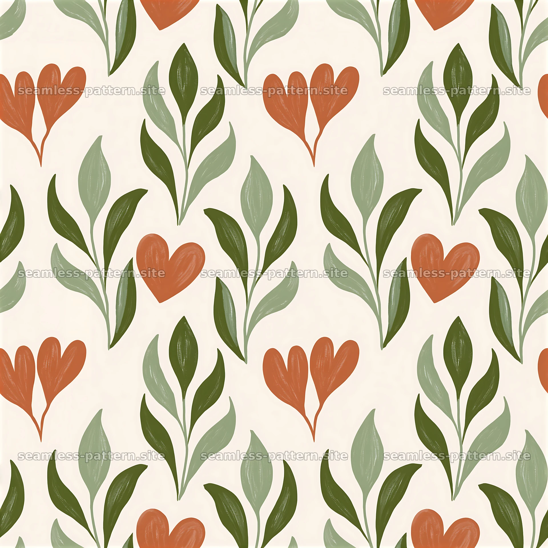 Colorful seamless leaf heart pattern with simple botanical design — seamless tileable pattern at 8192x8192