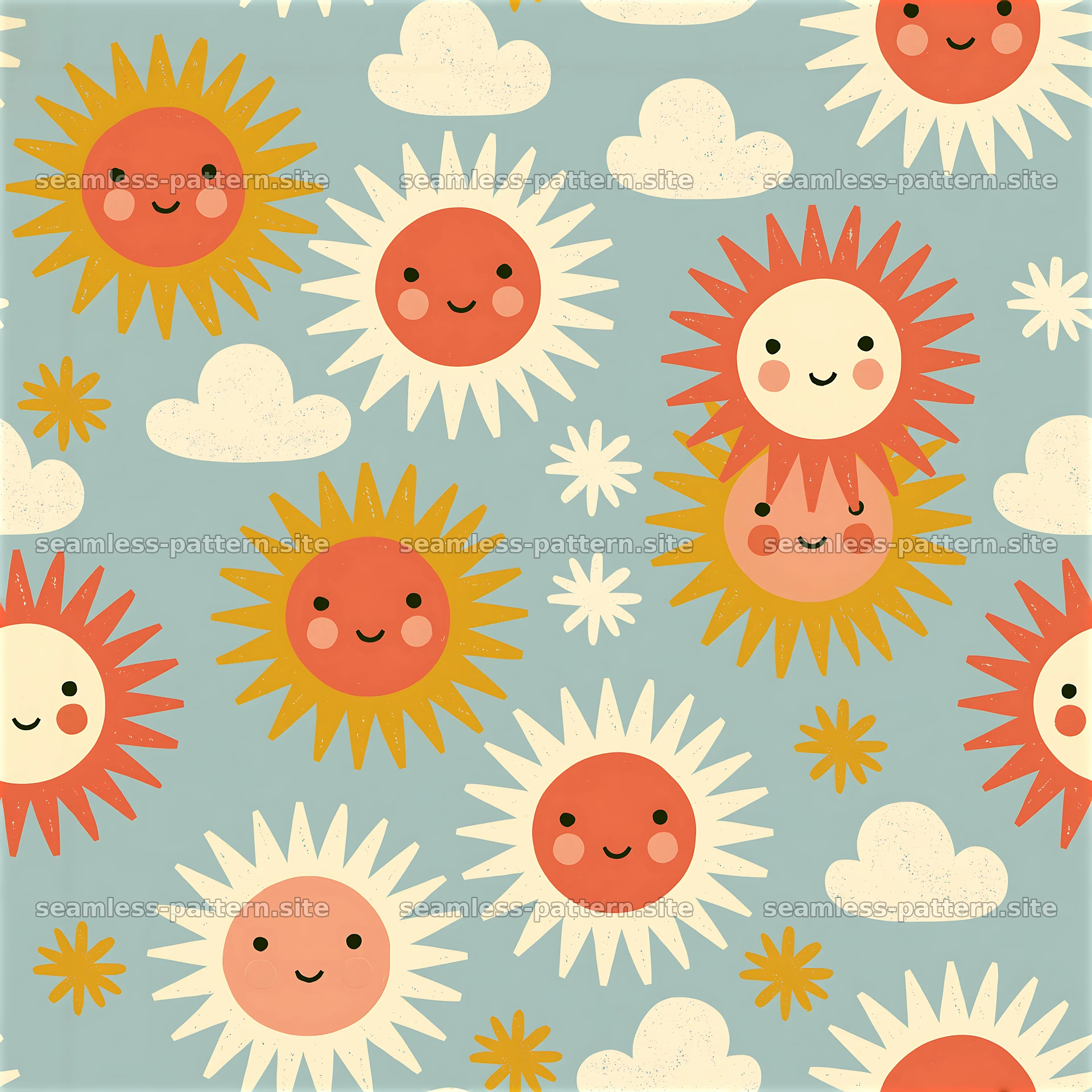 Cute sun and cloud seamless pattern for kids — seamless tileable pattern at 8192x8192