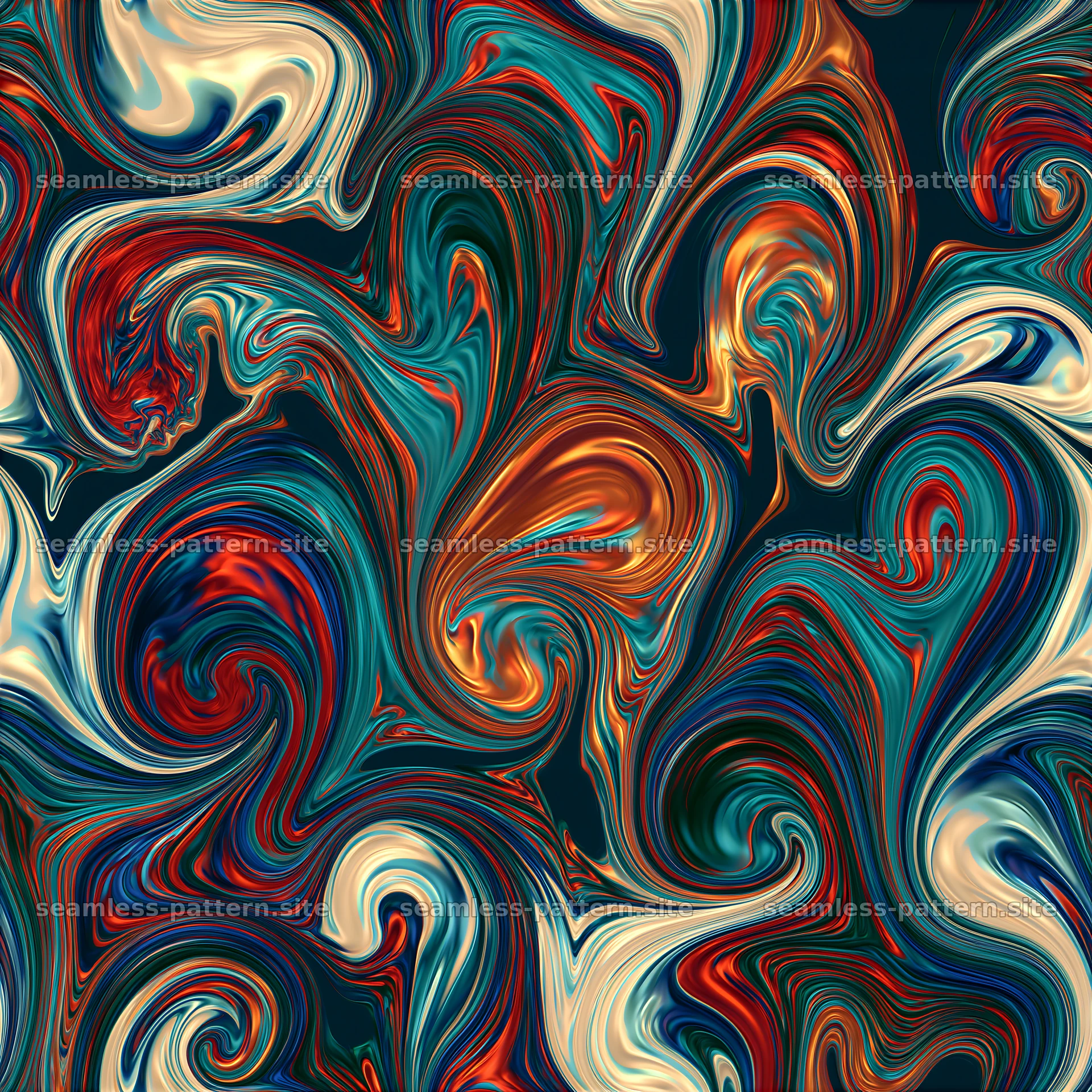 Colorful liquid swirls seamless pattern with dynamic fluid motions — seamless tileable pattern at 8192x8192