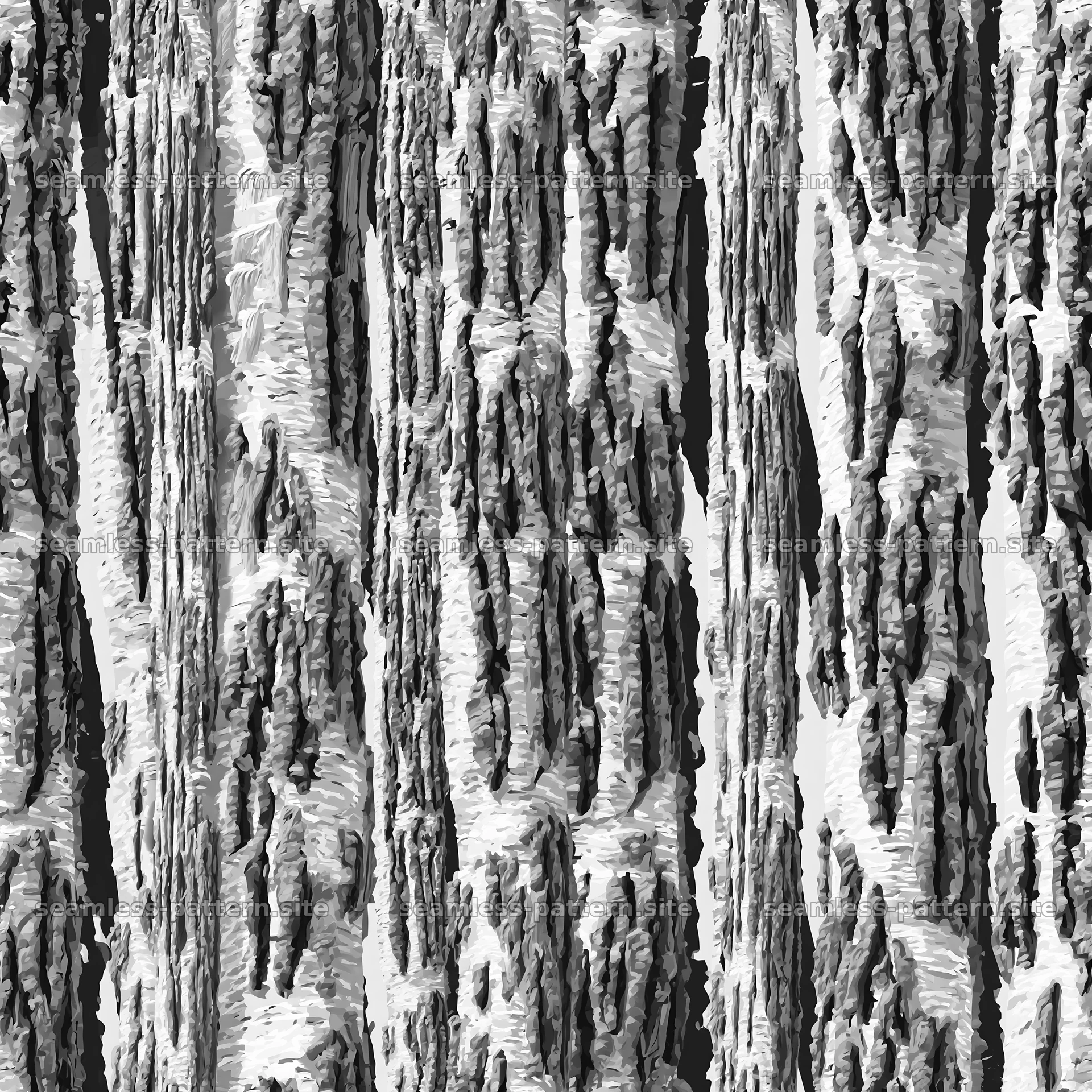 Seamless vertical bark repeat pattern in black and white — seamless tileable pattern