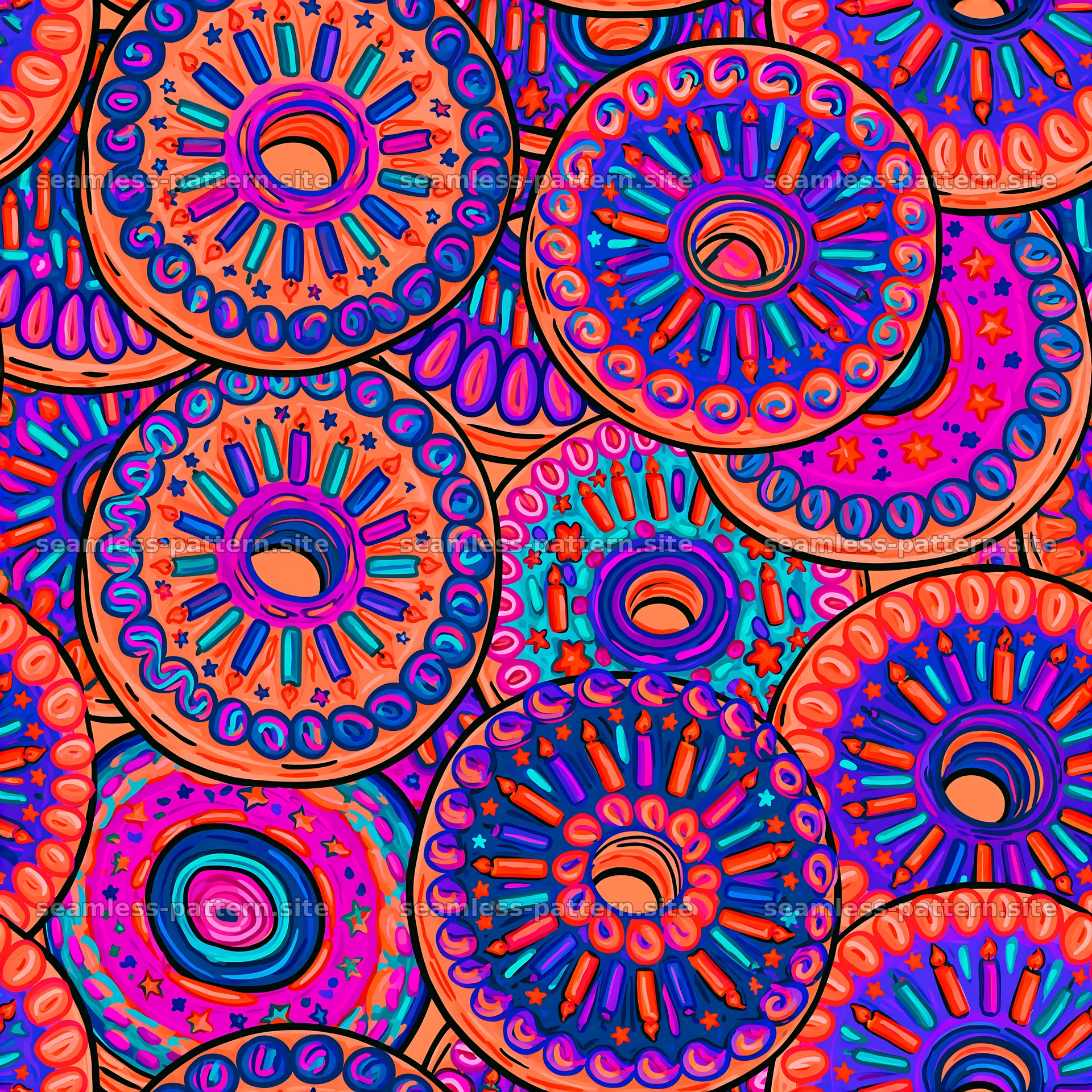 Colorful Birthday Donut Cookie Seamless Pattern — seamless tileable pattern at 8192x8192