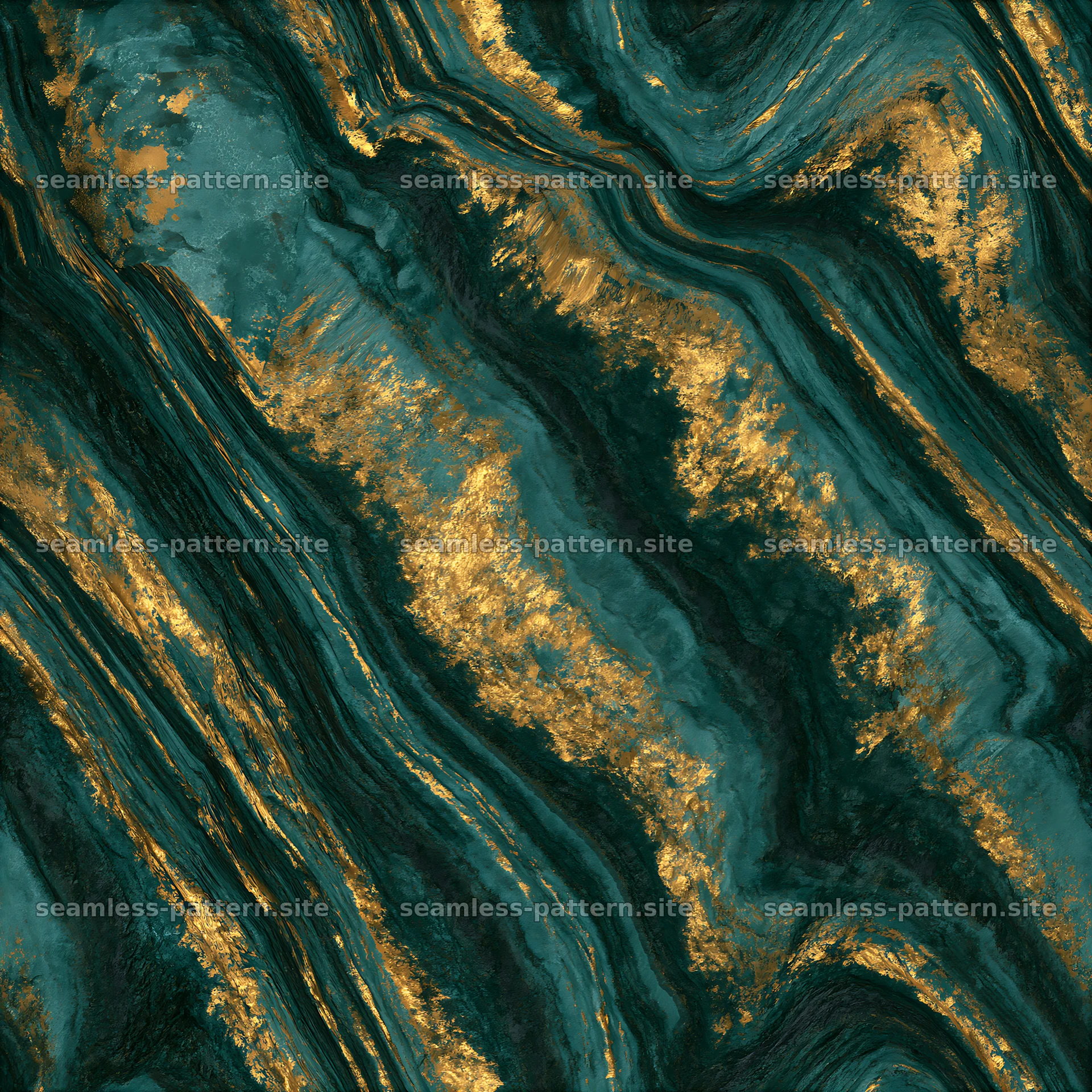 Seamless green and gold marble pattern with wavy lines — seamless tileable pattern at 8192x8192