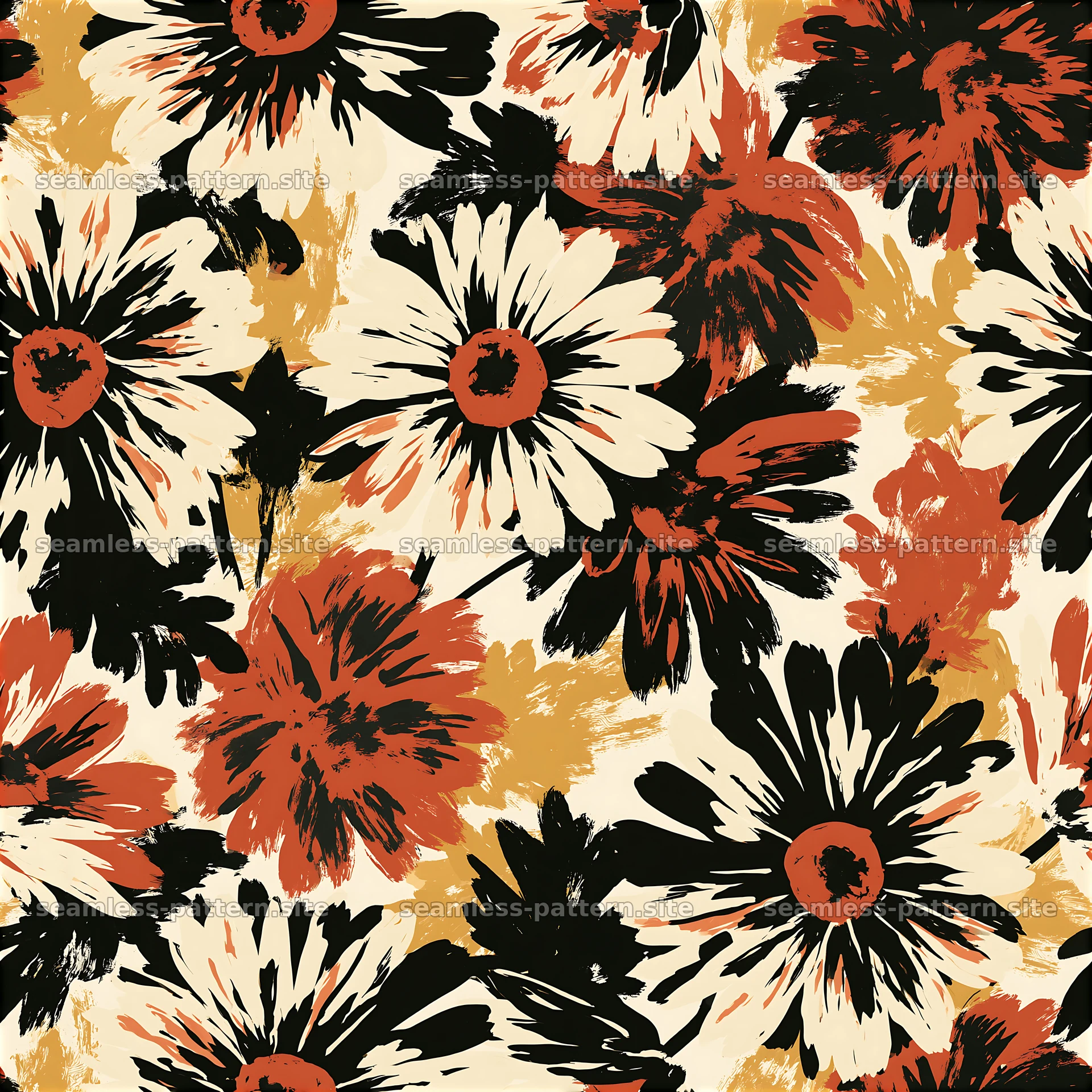 Bohemian flower seamless pattern on a cream background — seamless tileable pattern at 8192x8192