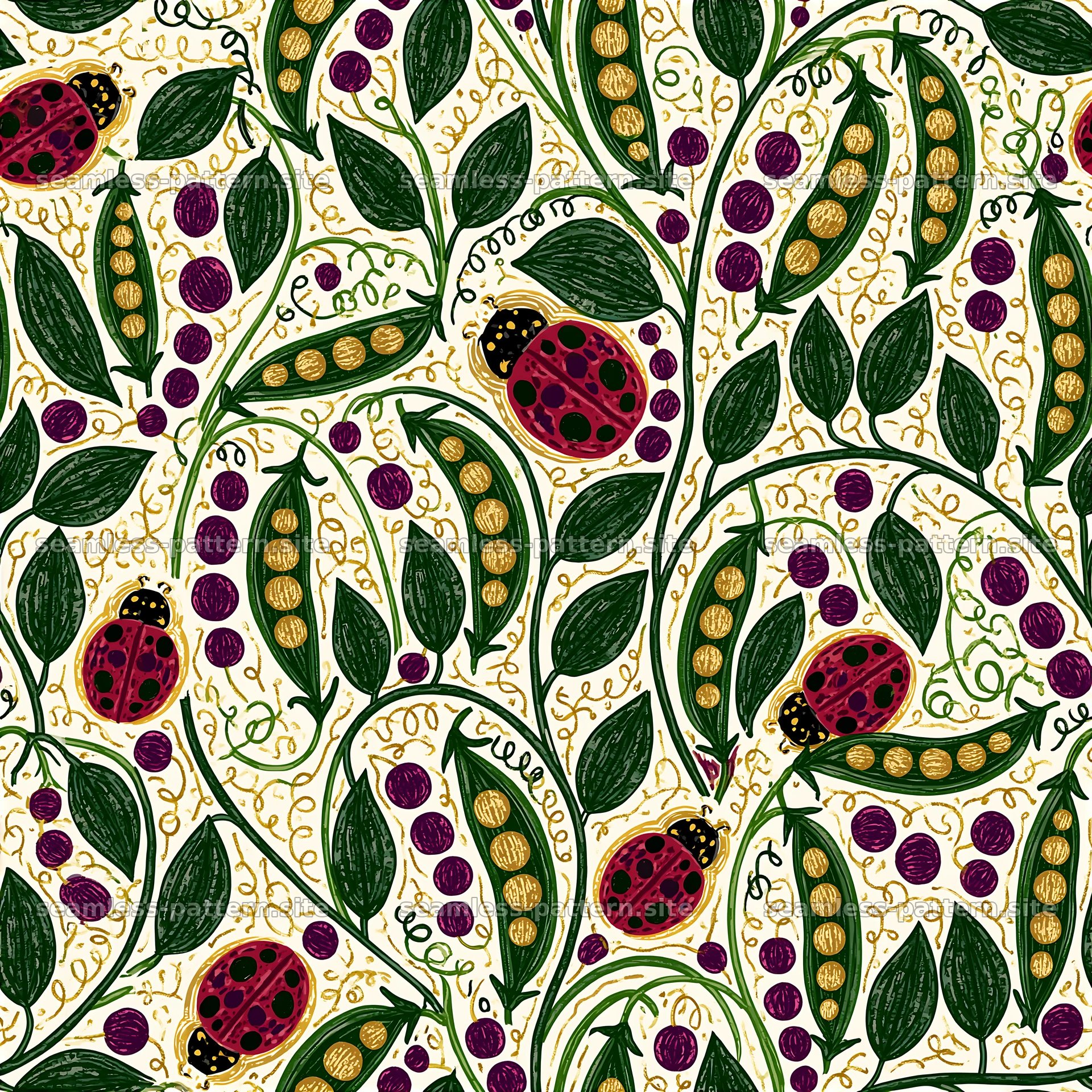 Cute Ladybug and Garden Vegetable Seamless Pattern — seamless tileable pattern at 8192x8192