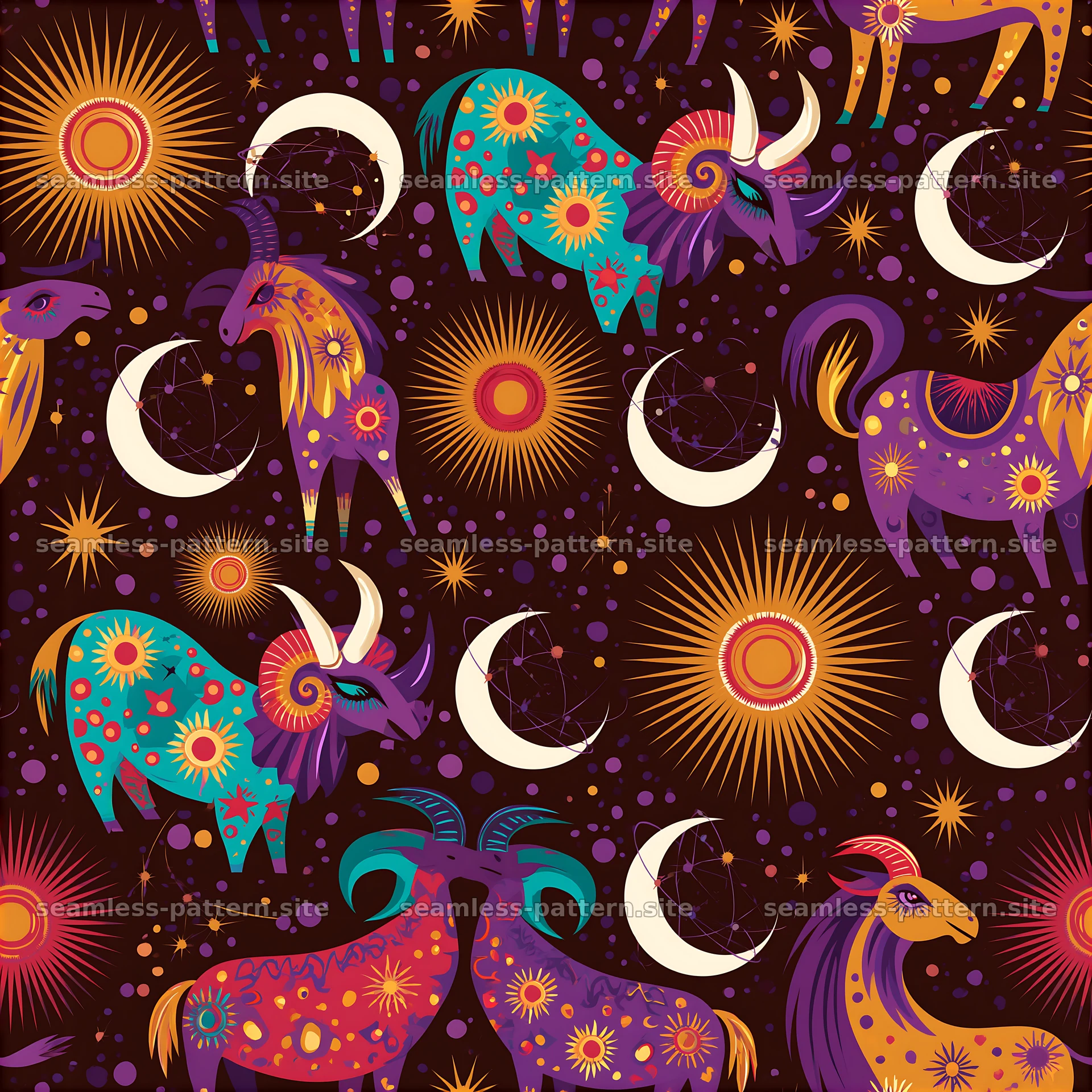 Colorful astrology seamless pattern with celestial motifs — seamless tileable pattern at 8192x8192