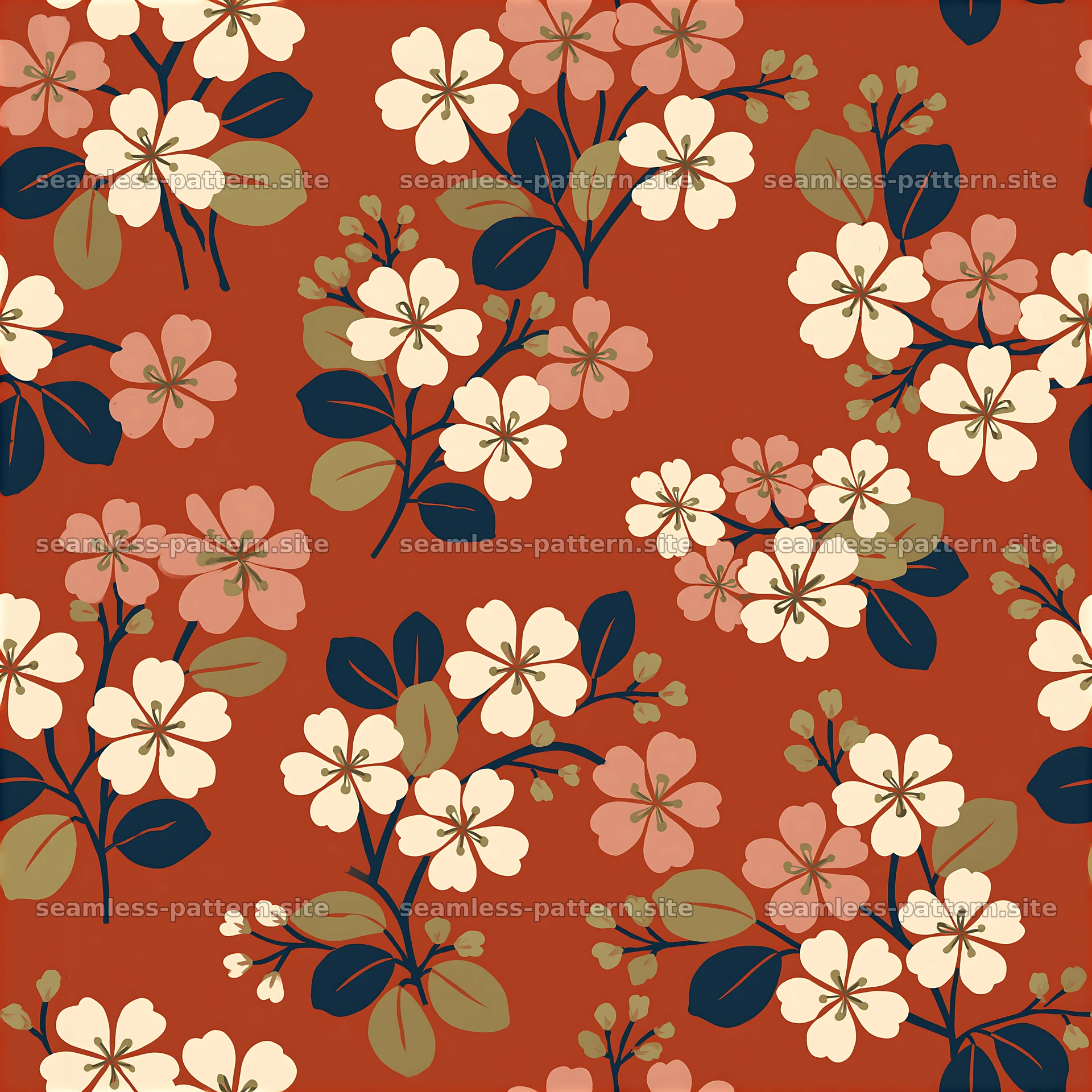 Cherry blossom repeat pattern on warm brown surface — seamless tileable pattern at 8192x8192