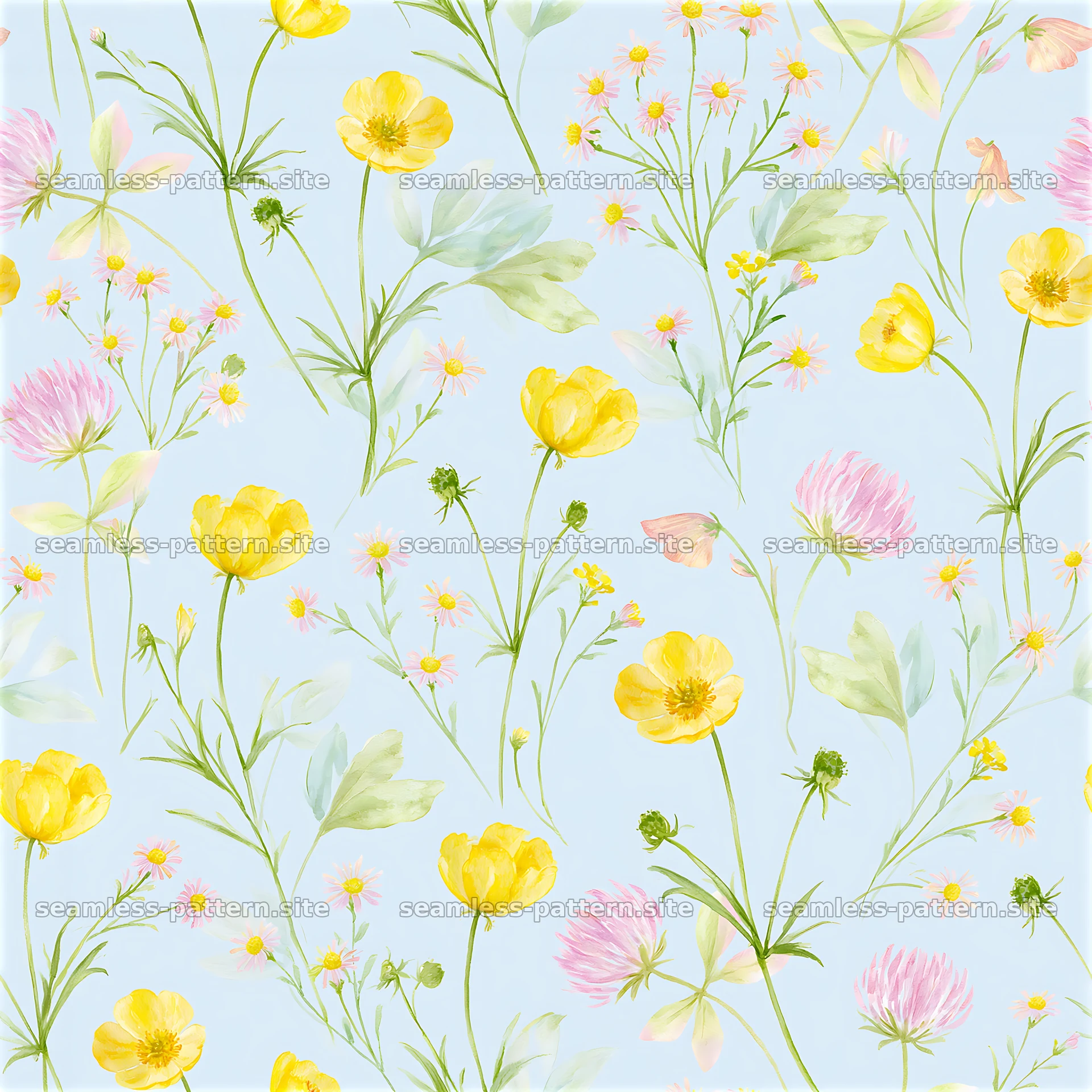 Meadow flower seamless pattern featuring wildflowers on a light background — seamless tileable pattern at 8192x8192