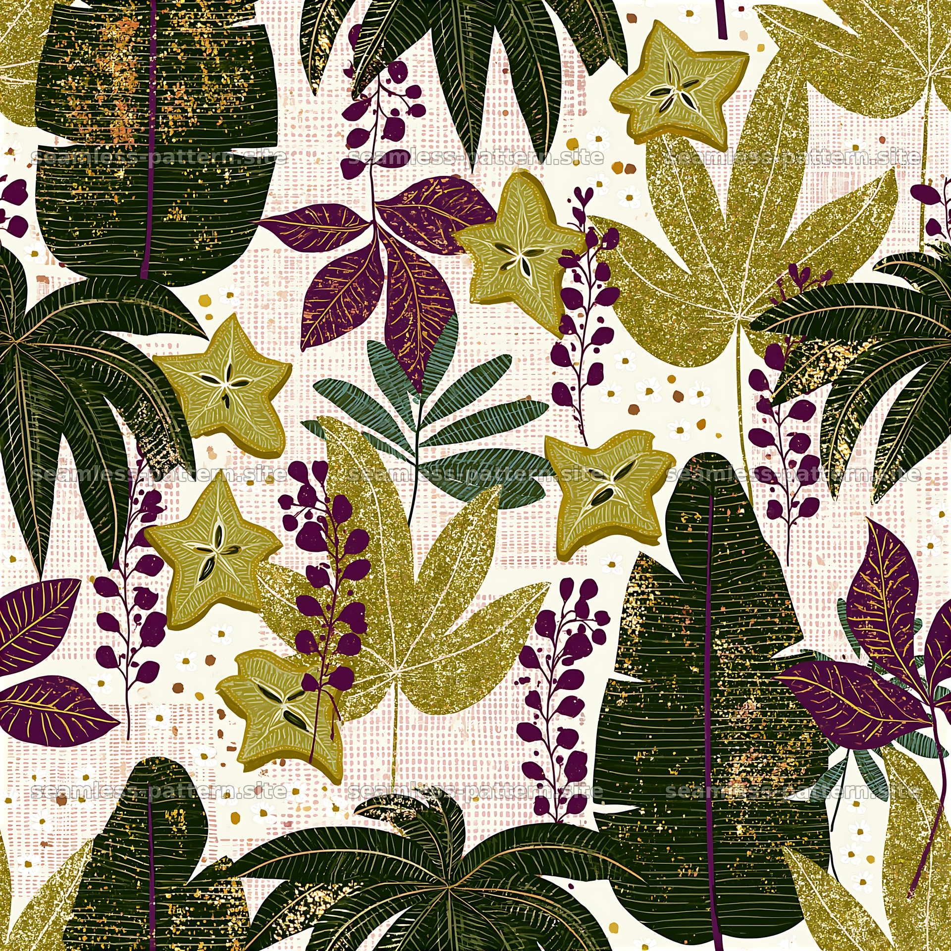 Colorful tropical leaves in a seamless pattern design — seamless tileable pattern at 8192x8192