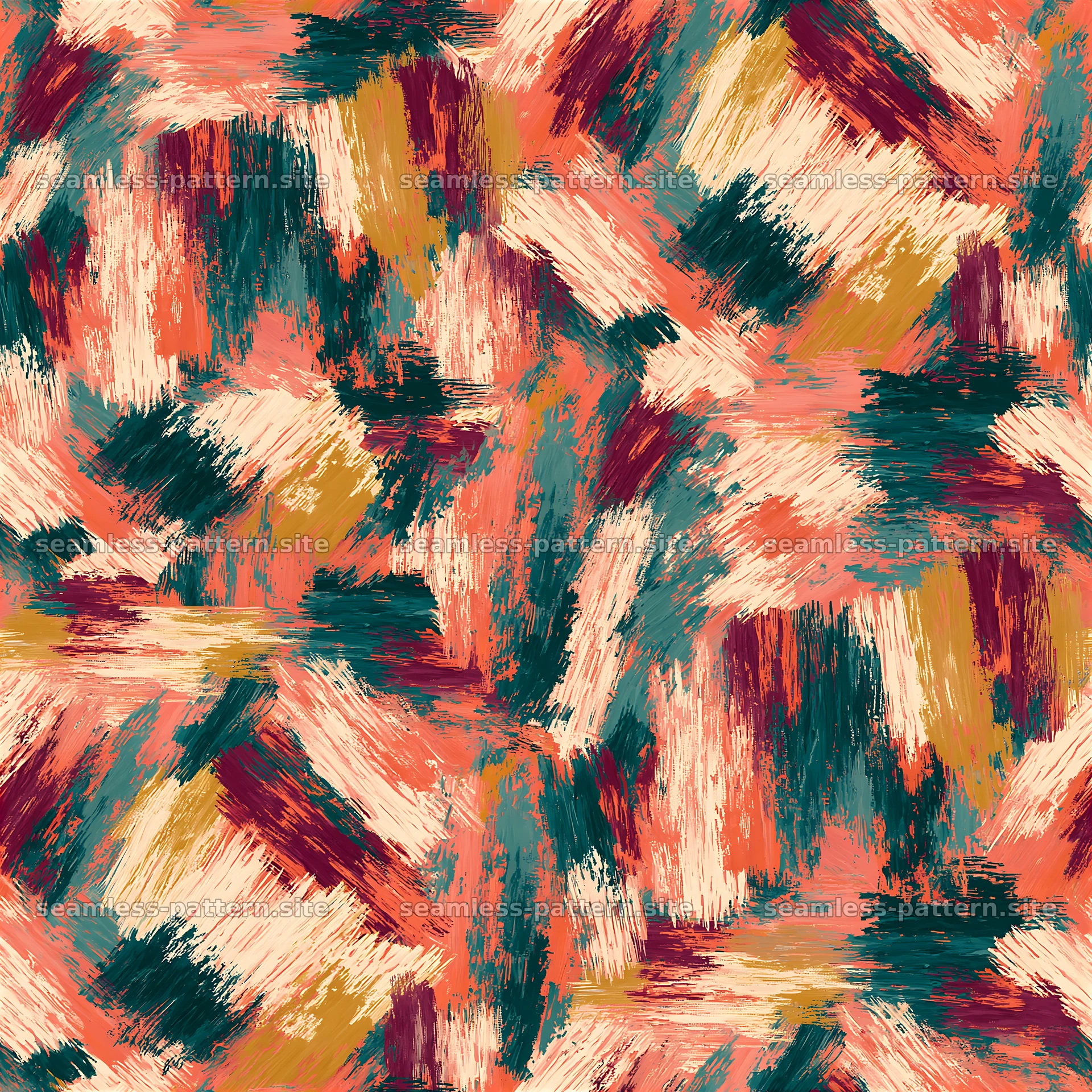 Vivid brush stroke collage seamless texture in warm colors — seamless tileable pattern at 8192x8192