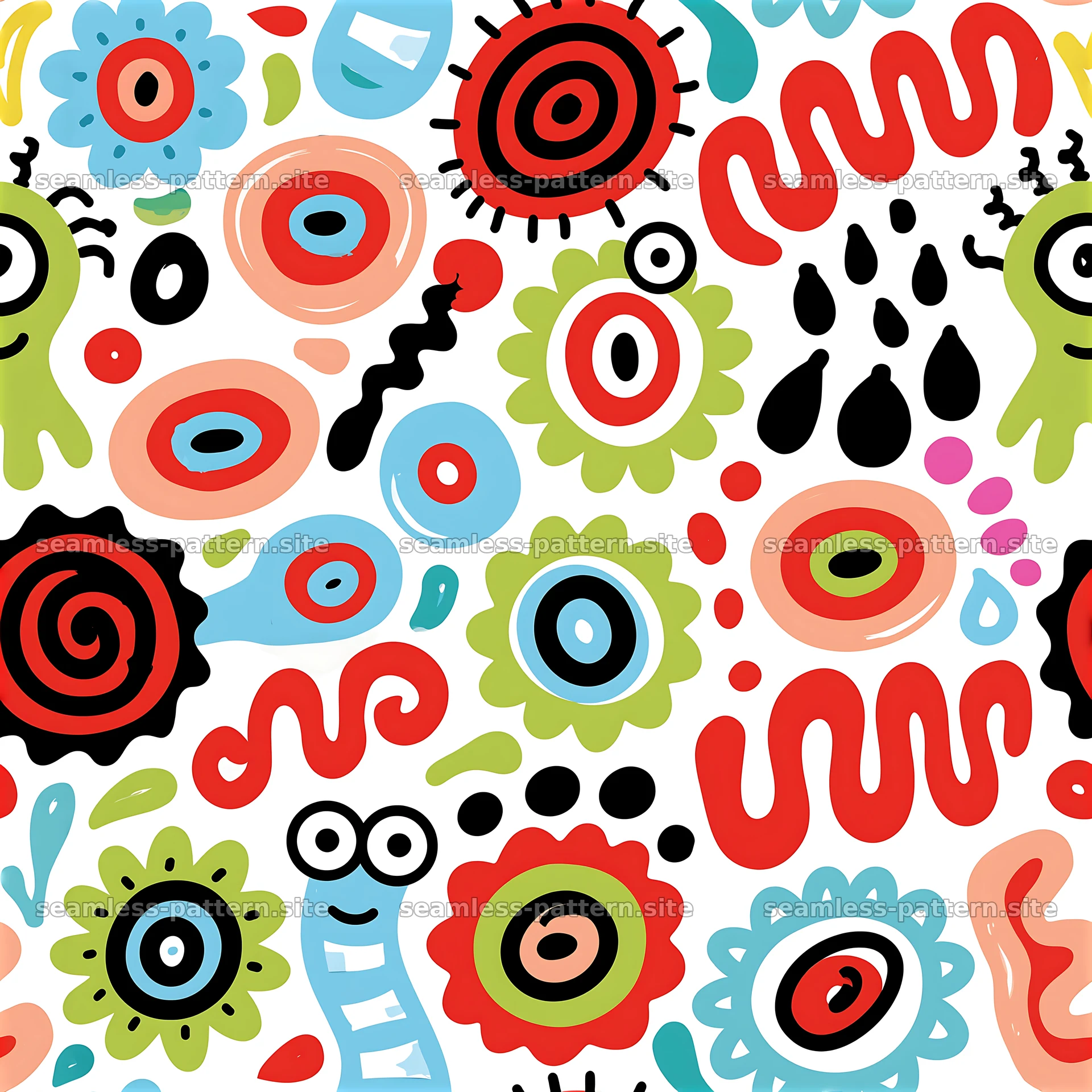 Colorful design with abstract shapes and playful motifs — seamless tileable pattern at 8192x8192