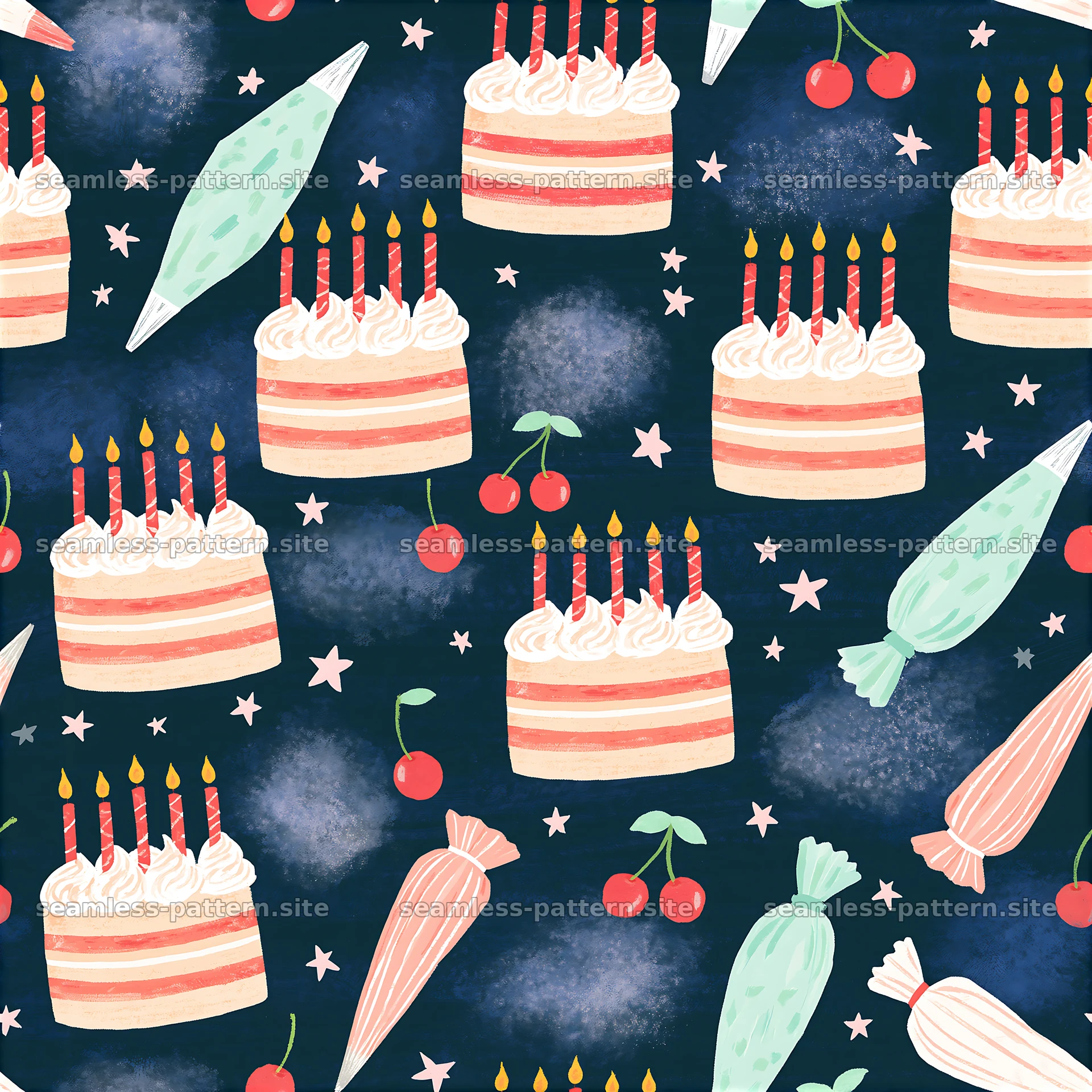 Birthday Cake and Candy Seamless Pattern — seamless tileable pattern at 8192x8192