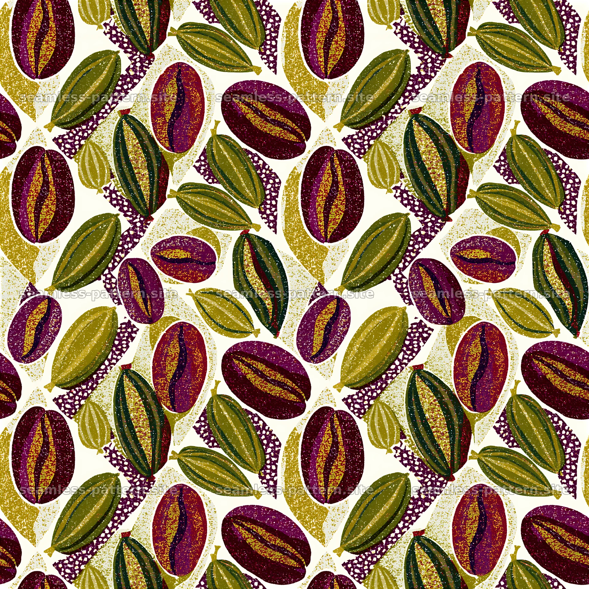 Seamless coffee beans and cardamom pattern — seamless tileable pattern at 8192x8192