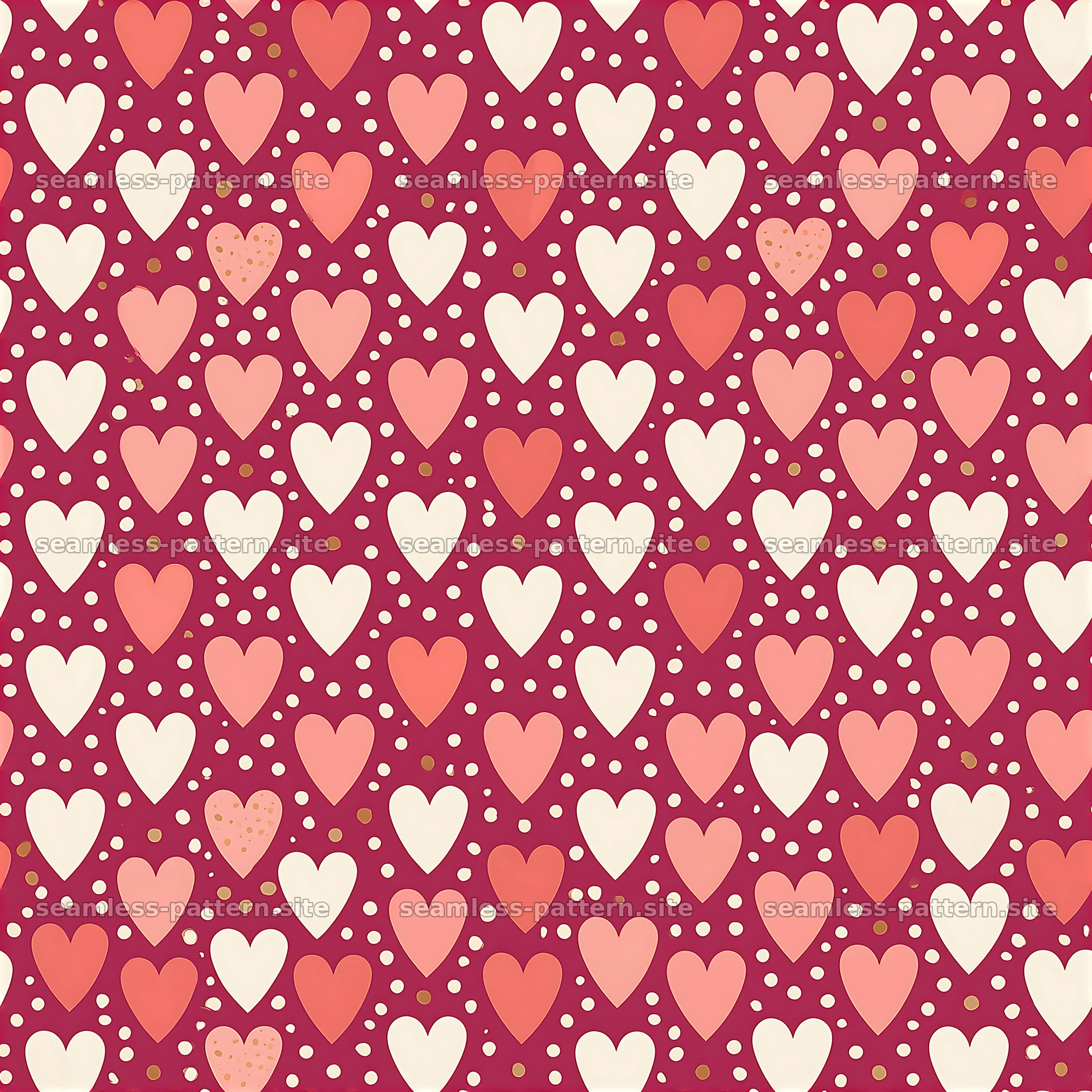 Colorful heart and polka dot seamless pattern for textile design — seamless tileable pattern at 8192x8192