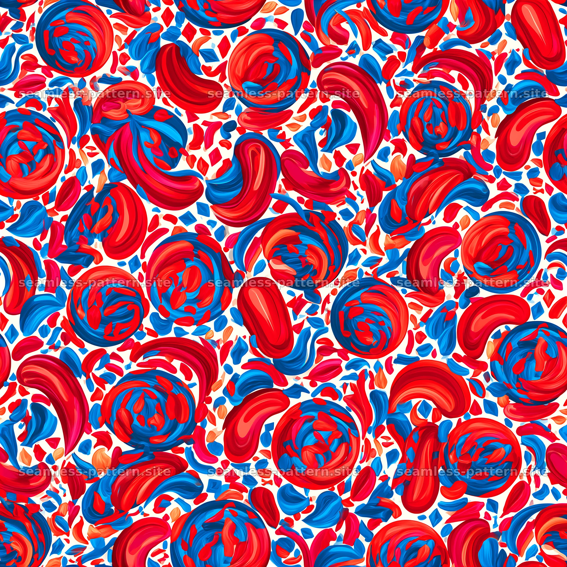 Bold Red and Blue Abstract Brushstroke Seamless Pattern — seamless tileable pattern at 8192x8192