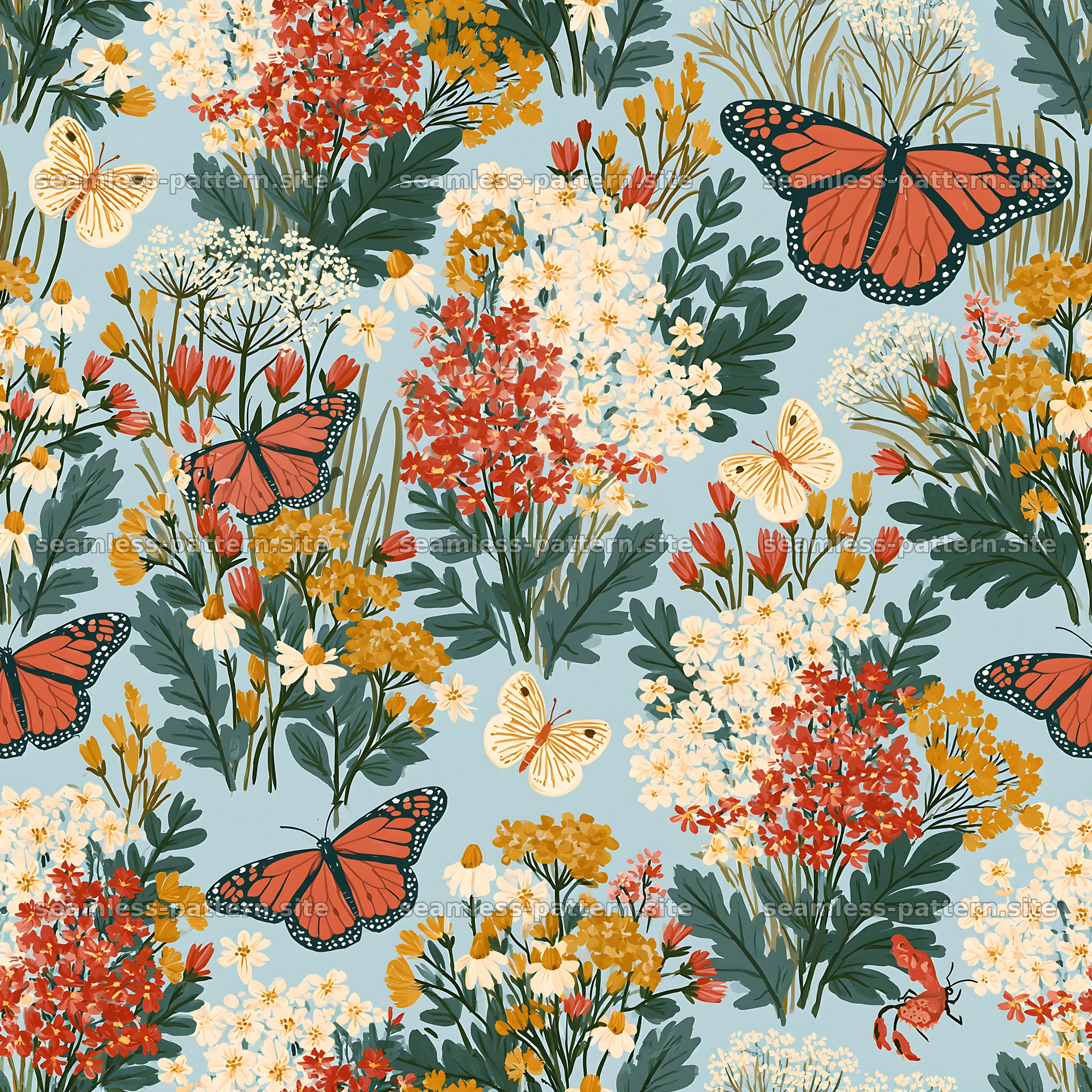 Butterfly and wildflower seamless pattern for fabric and wallpaper — seamless tileable pattern