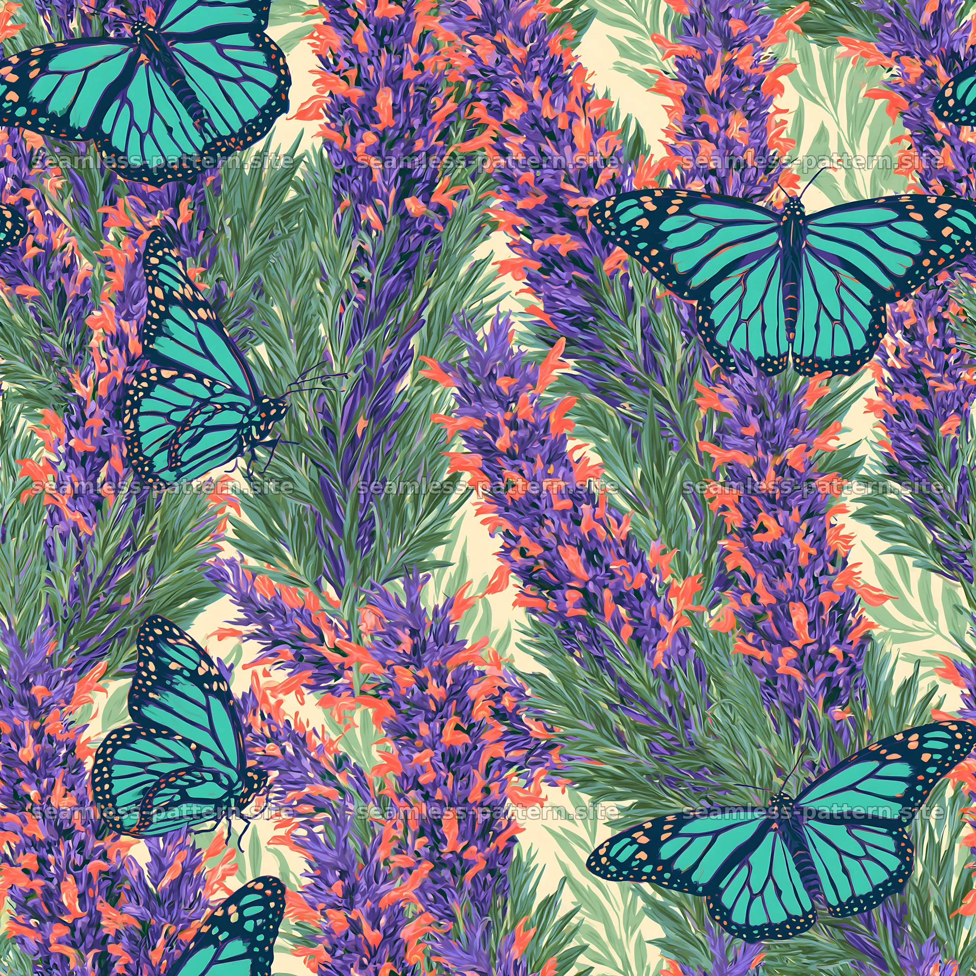 Butterfly and lavender seamless pattern for fabrics and wallpapers — seamless tileable pattern at 8192x8192