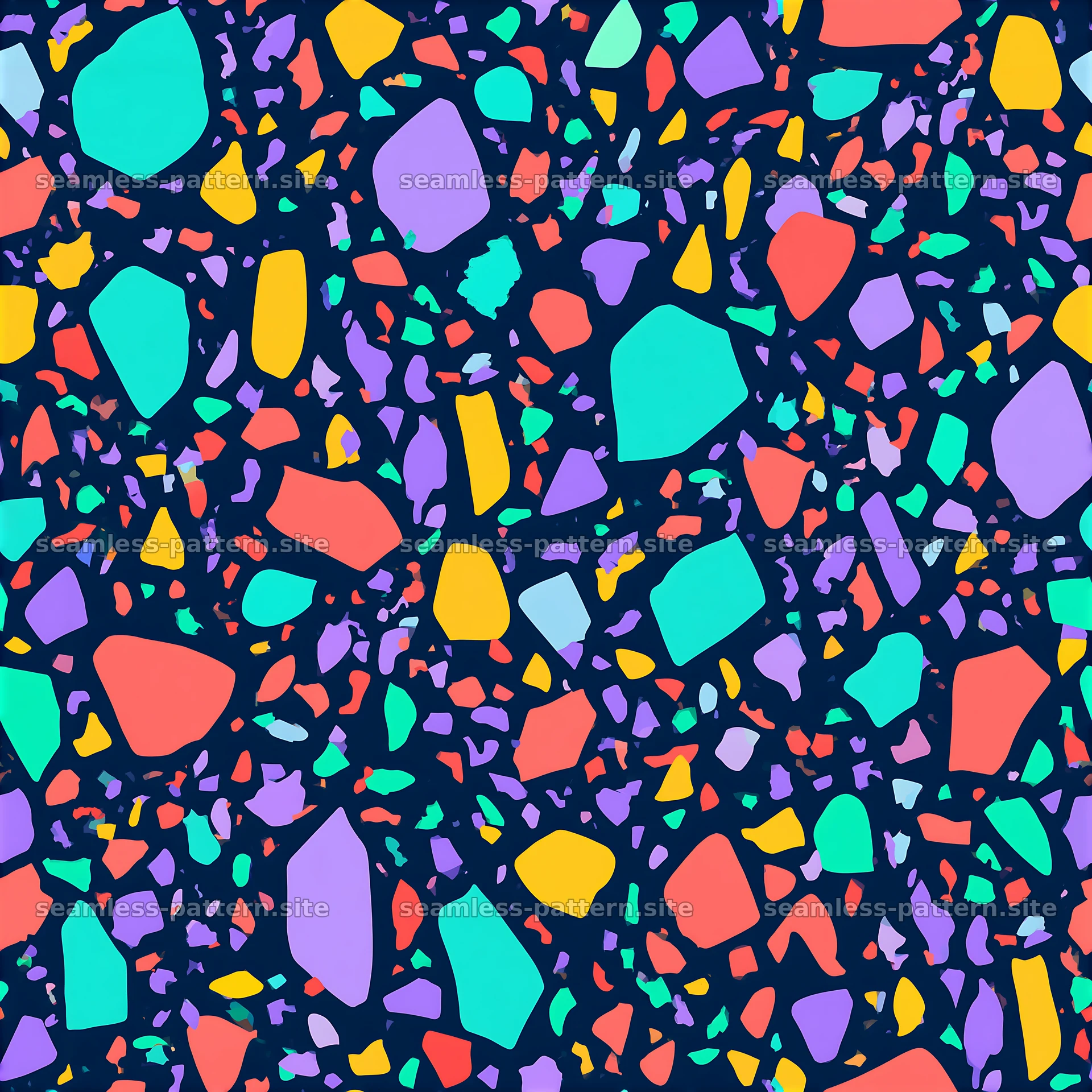 Colorful terrazzo design with irregular shapes and vibrant tones — seamless tileable pattern at 8192x8192