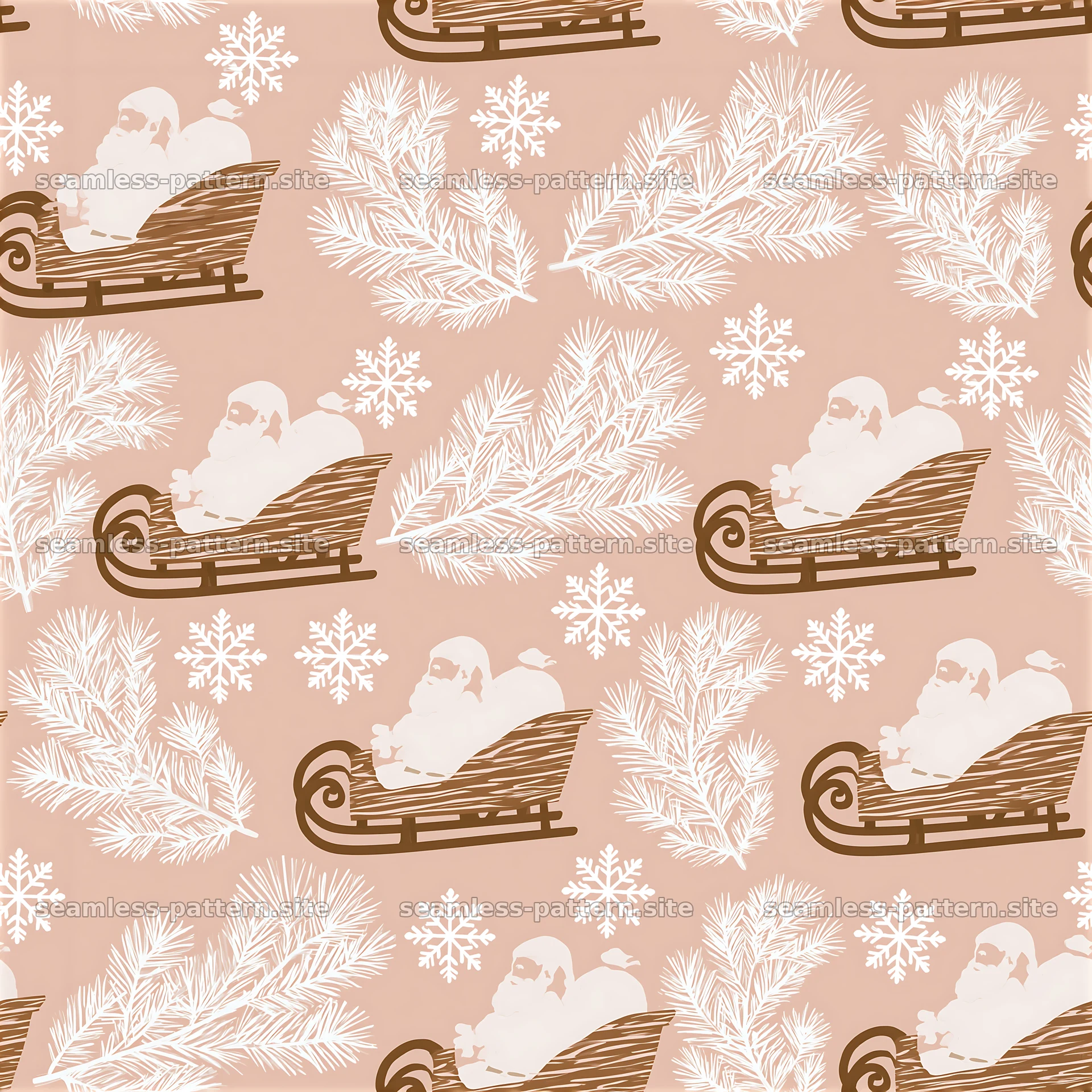 Santa Claus repeating pattern with sleighs and snowflakes — seamless tileable pattern at 8192x8192