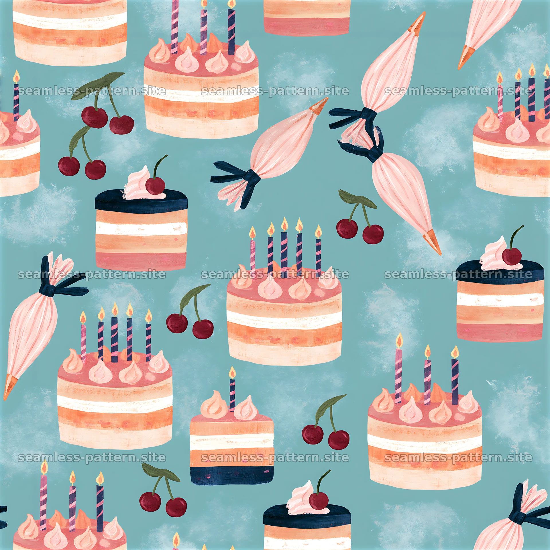 Birthday baking cake and candy seamless pattern — seamless tileable pattern at 8192x8192