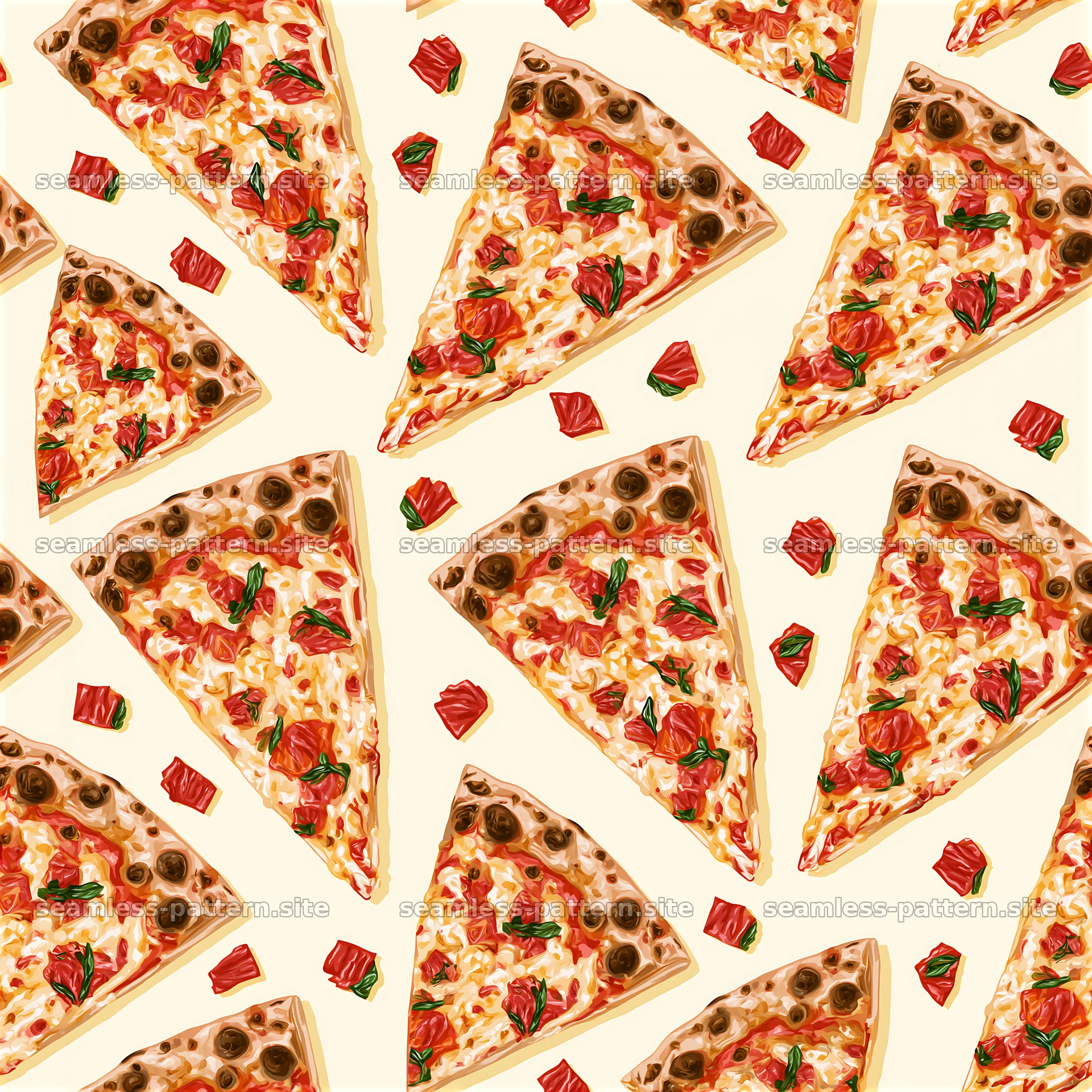 Seamless Pizza Slice Pattern with Toppings — seamless tileable pattern at 8192x8192