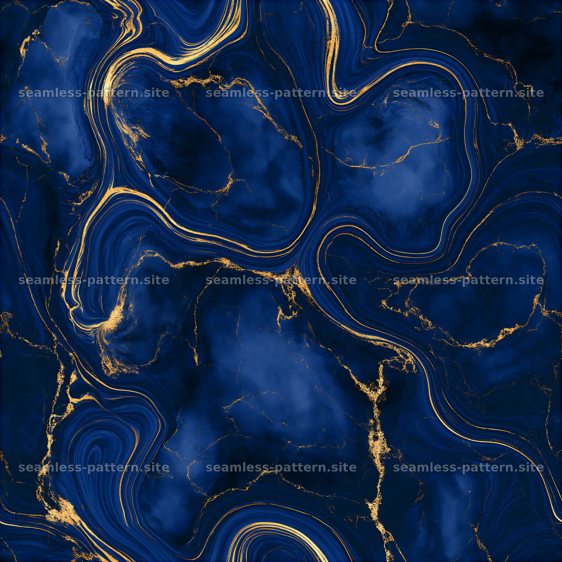 Seamless navy marble repeat pattern with gold veins features flowing lines — seamless tileable pattern at 8192x8192