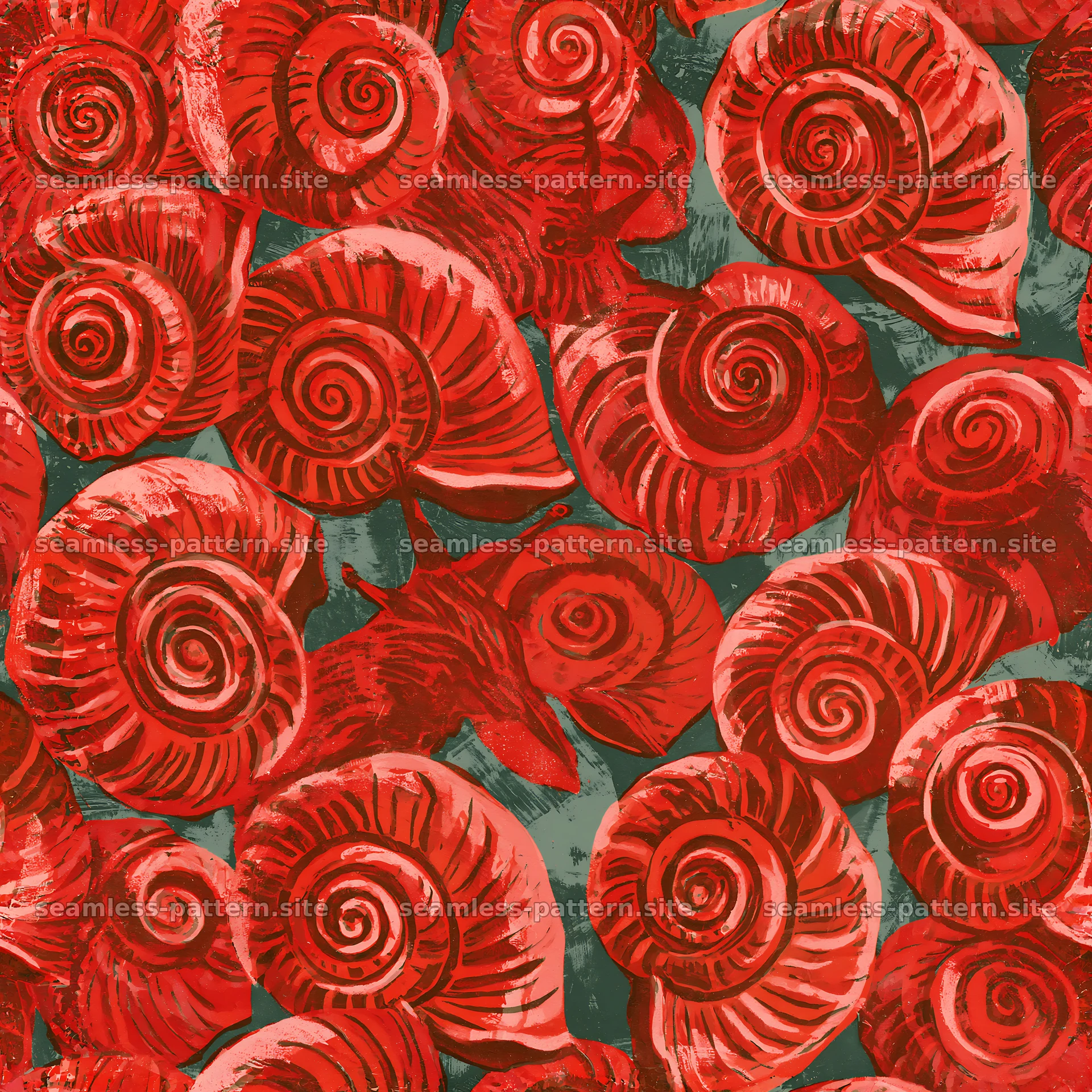 Red snail spiral shell seamless pattern for fabric and wallpaper — seamless tileable pattern