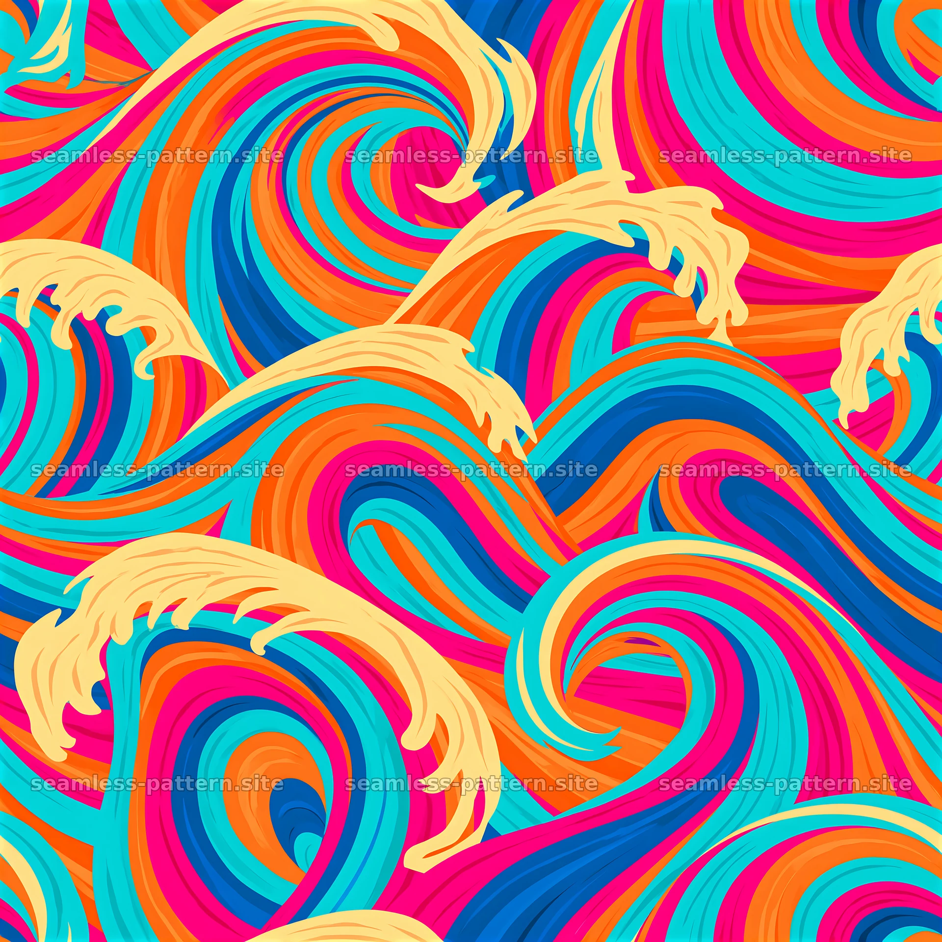 Colorful waves in bright tones creating a seamless pattern — seamless tileable pattern at 8192x8192