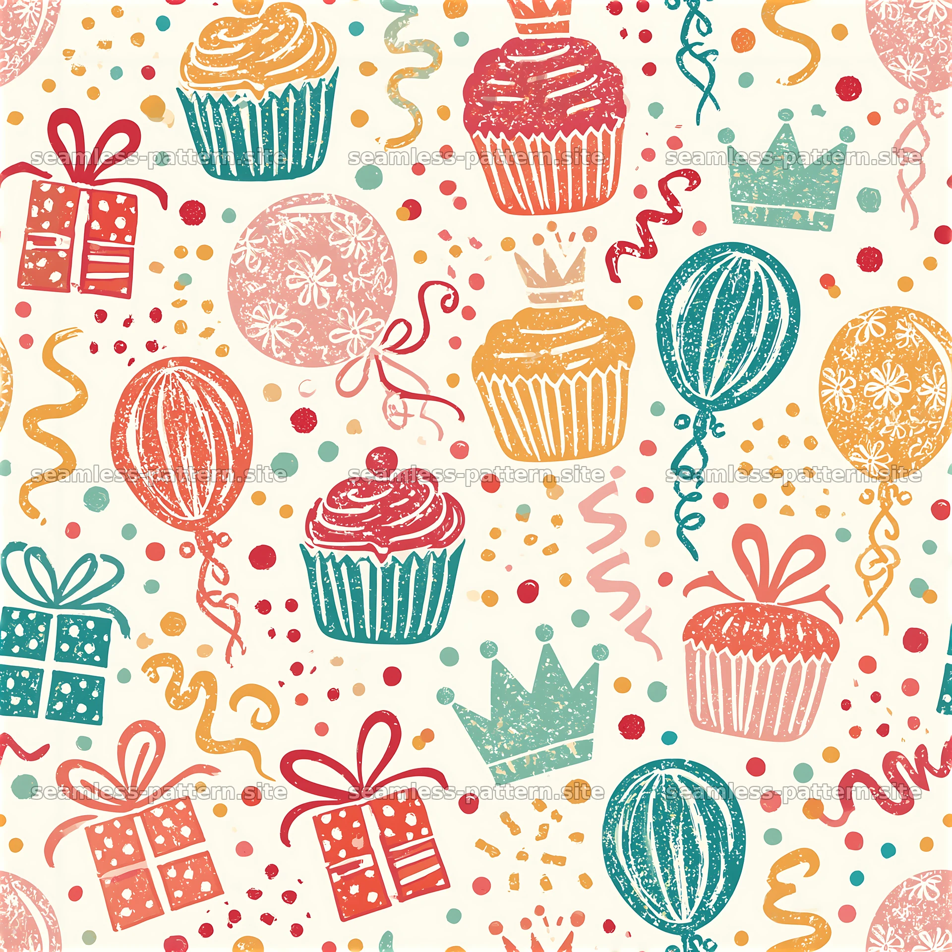 Colorful Birthday Celebration Seamless Pattern — seamless tileable pattern at 8192x8192